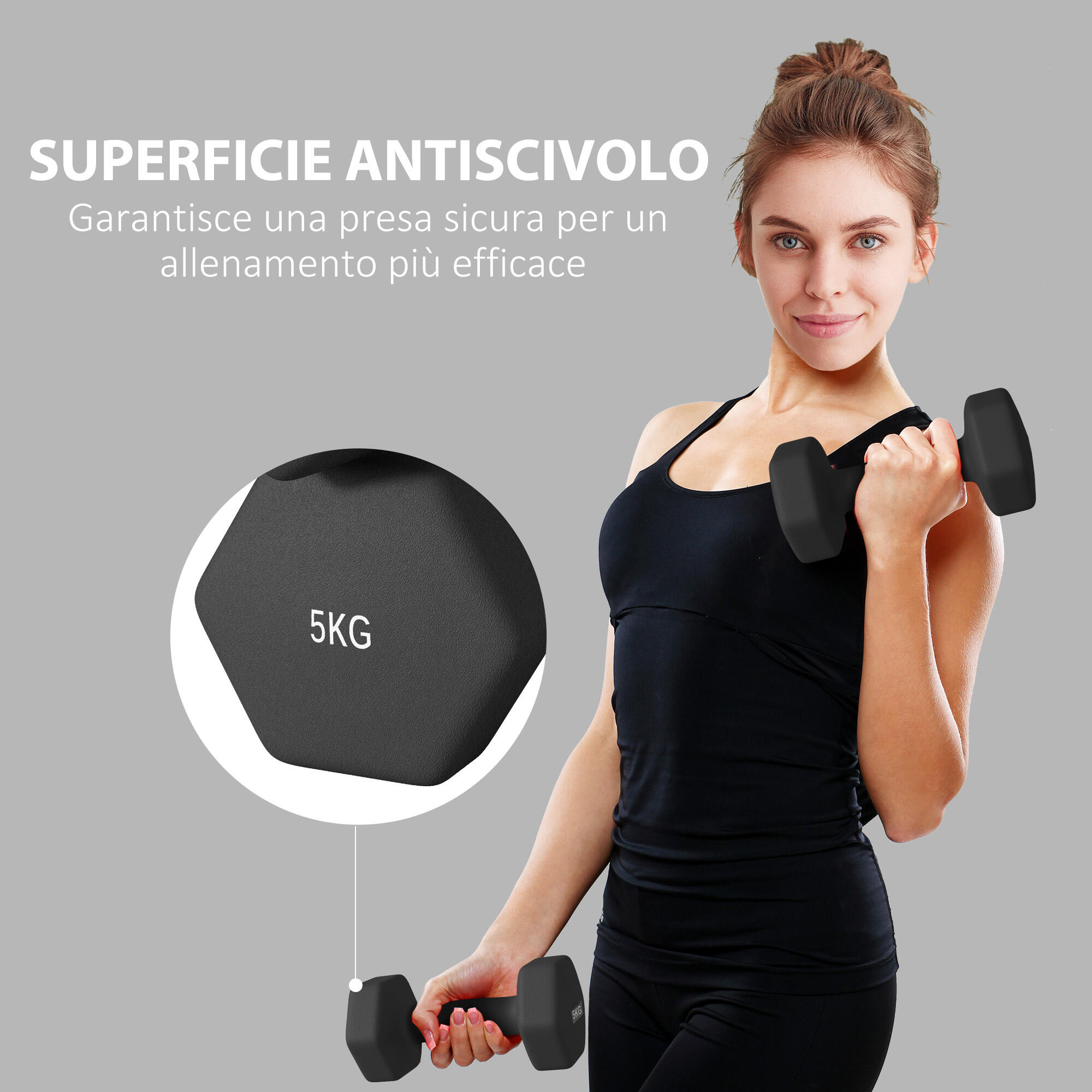 SPORTNOW Set 2 Manubri Esagonali da 2x5 kg 20x9x9 cm Nero 6/7