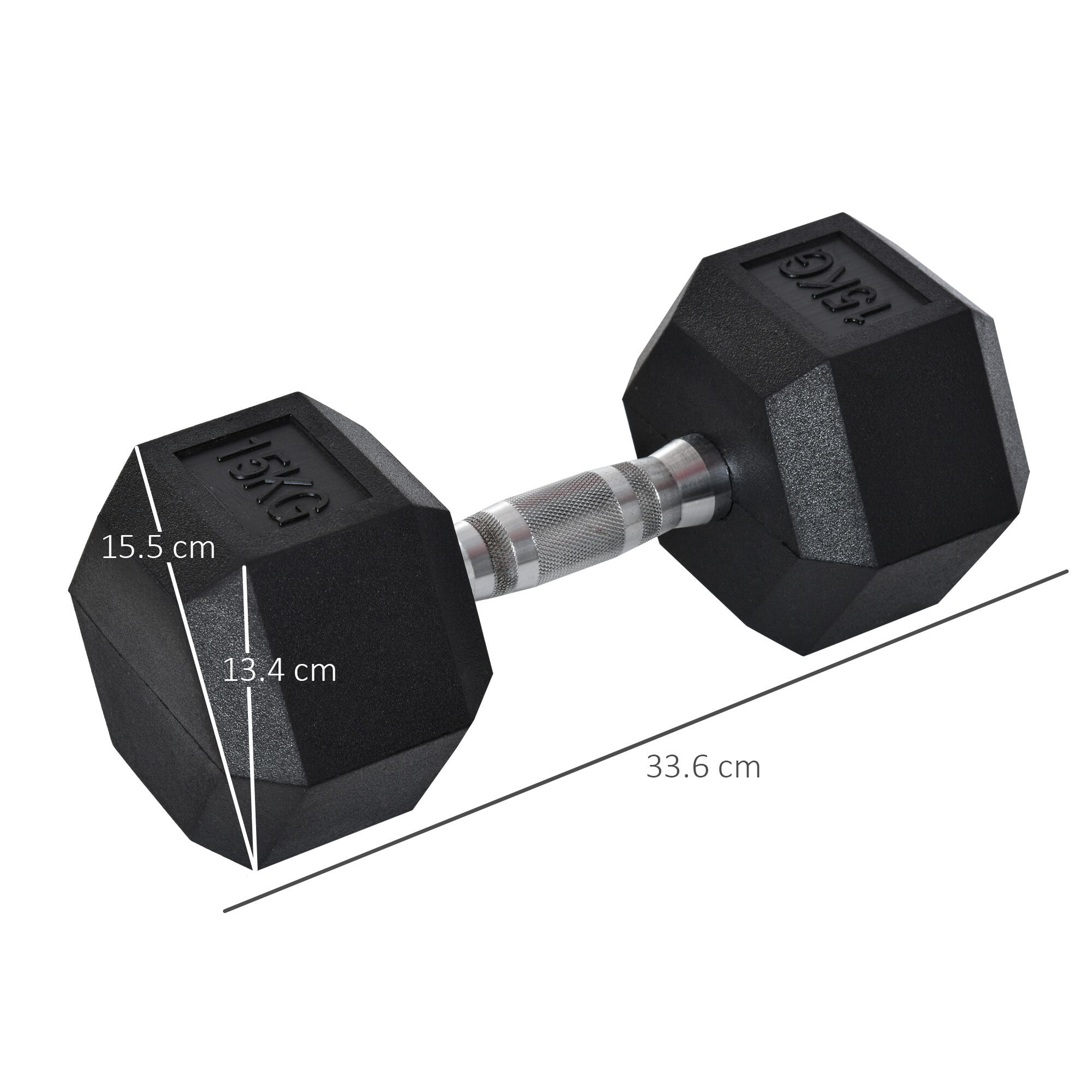HOMCOM Manubrio 15 kg Esagonale in Acciaio e Gomma Nero 3/8