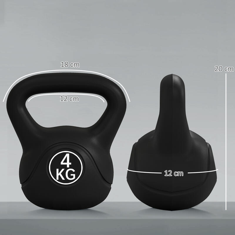 HOMCOM Kettlebell  4kg cu Bază Plată din Plastic Și Maner, Negru