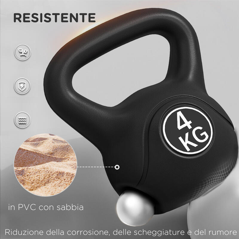 HOMCOM Kettlebell  4kg cu Bază Plată din Plastic Și Maner, Negru