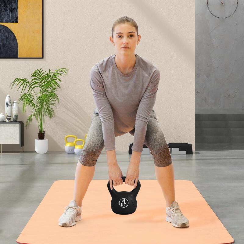 HOMCOM Kettlebell  4kg cu Bază Plată din Plastic Și Maner, Negru