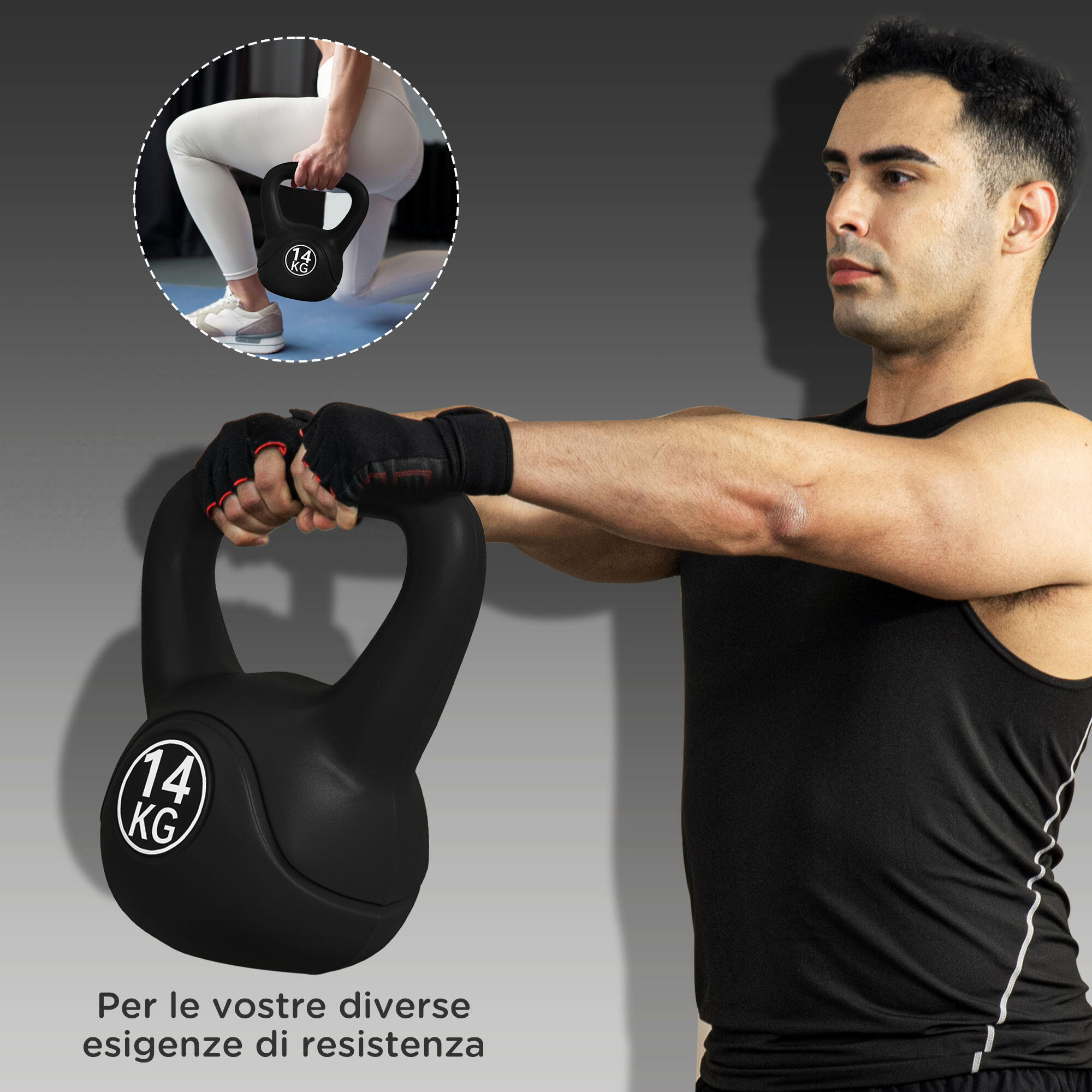 HOMCOM Kettlebell 4kg con Base Piatta in Plastica e Sabbia Nero 7/7