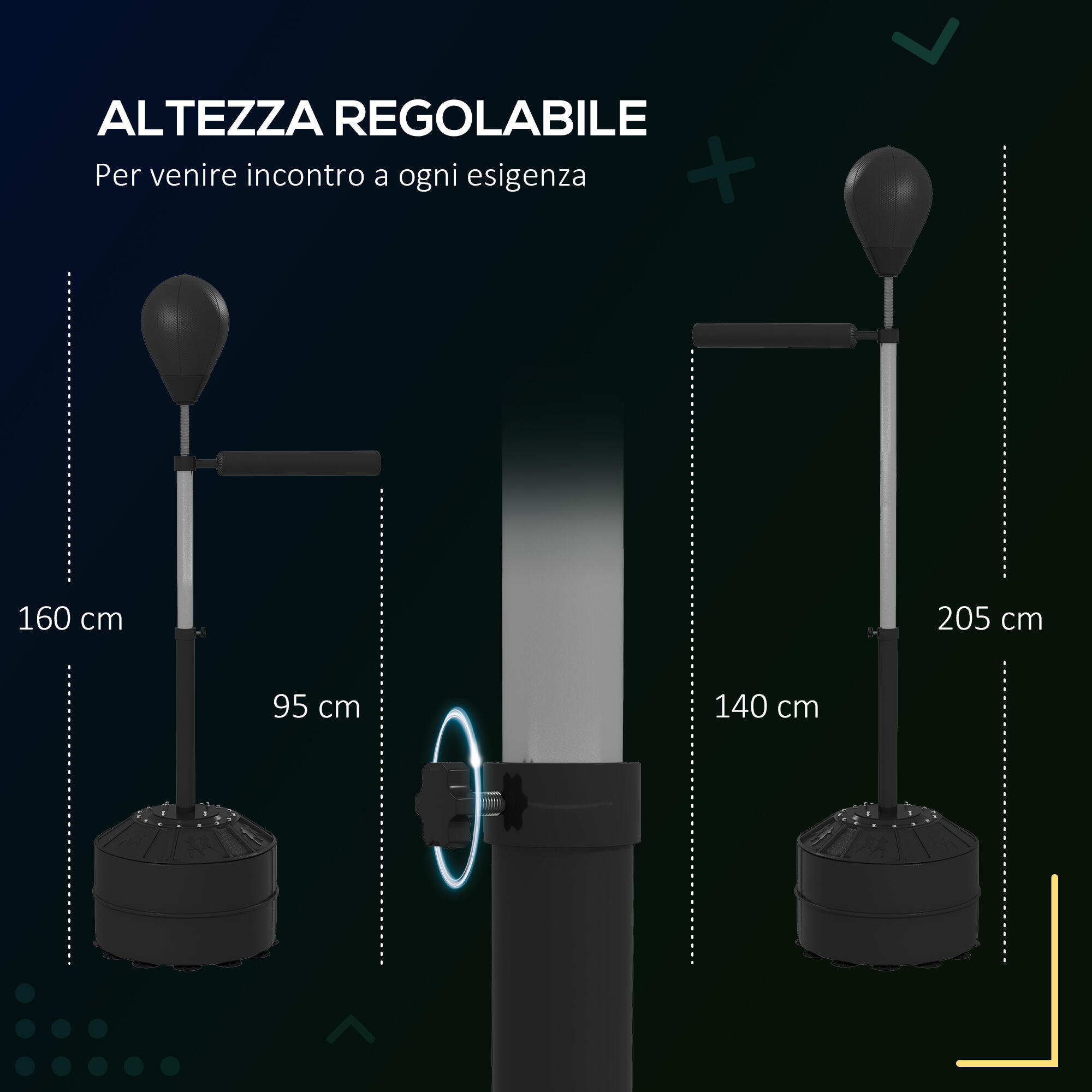 SPORTNOW Punching Ball con Barra Girevole e Altezza Regolabile 1.6-2m Nero 5/7