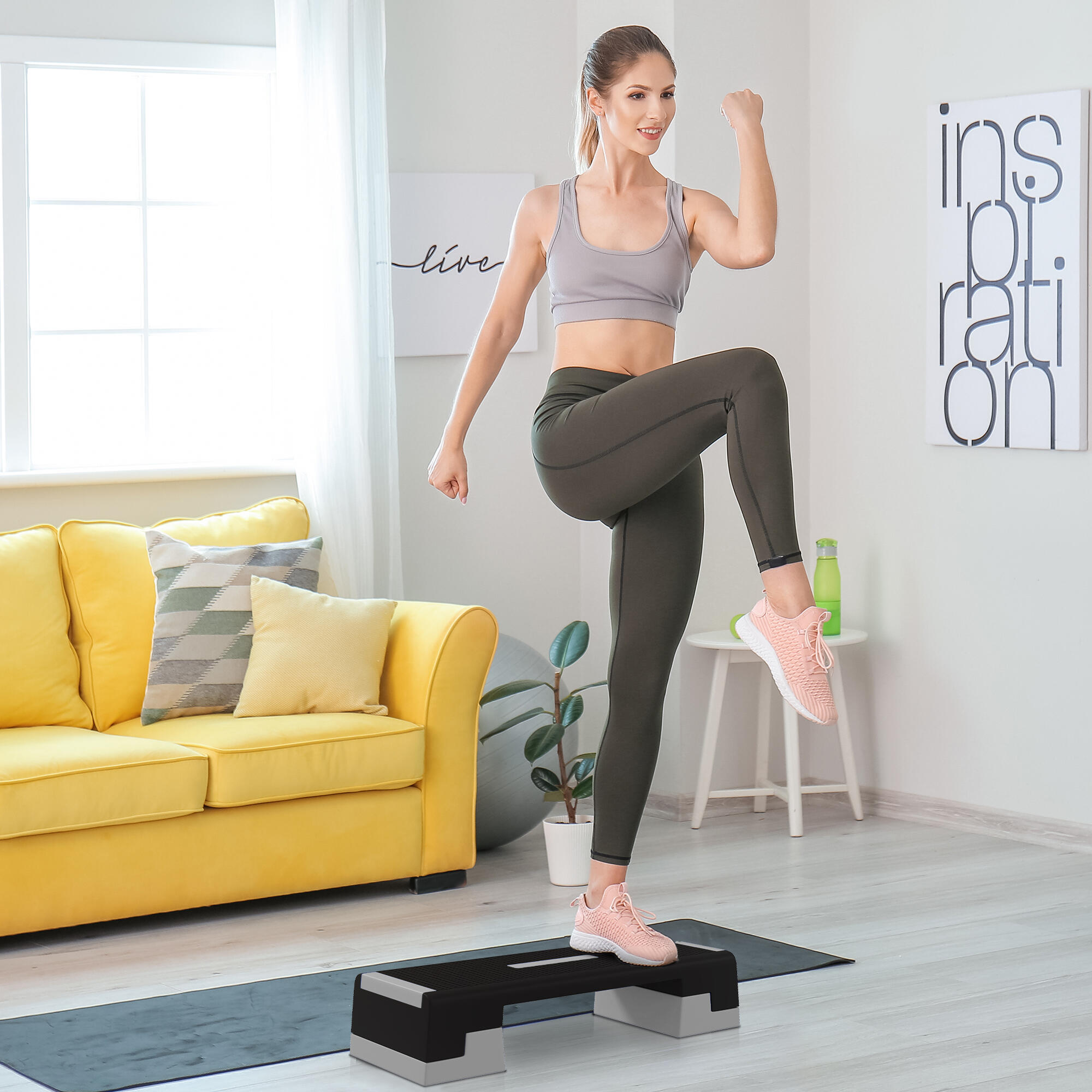SPORTNOW Stepper ad Altezza Regolabile con Gradini Rimovibili in ABS Grigio 2/7