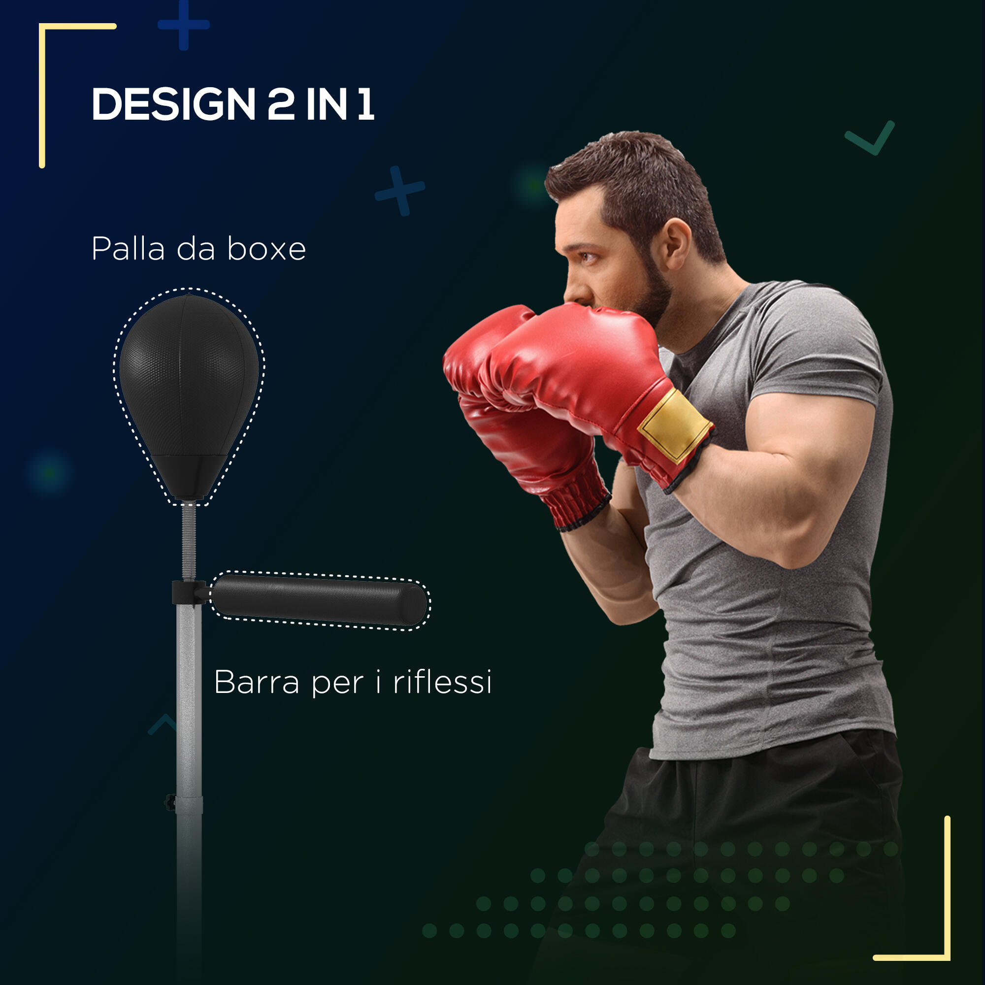 SPORTNOW Punching Ball con Barra Girevole e Altezza Regolabile 1.6-2m Nero 4/7
