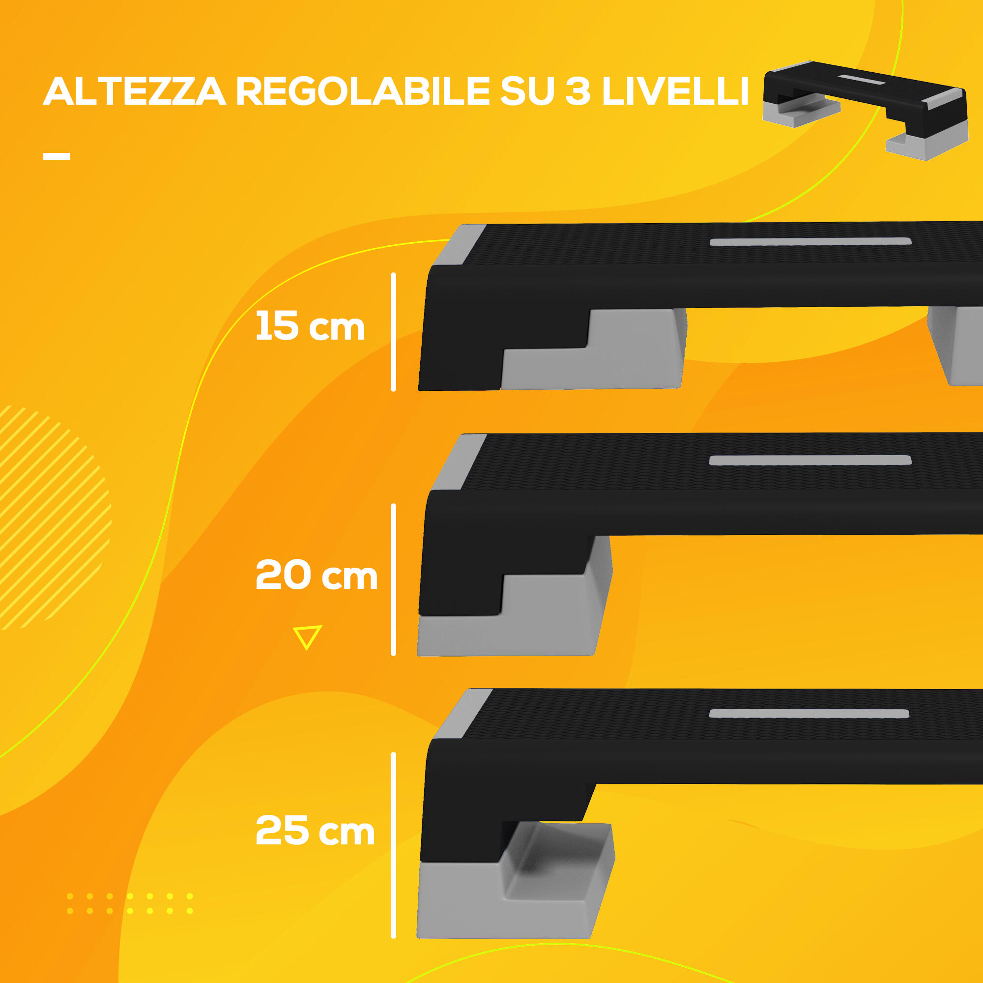 SPORTNOW Stepper ad Altezza Regolabile con Gradini Rimovibili in ABS Grigio 4/7