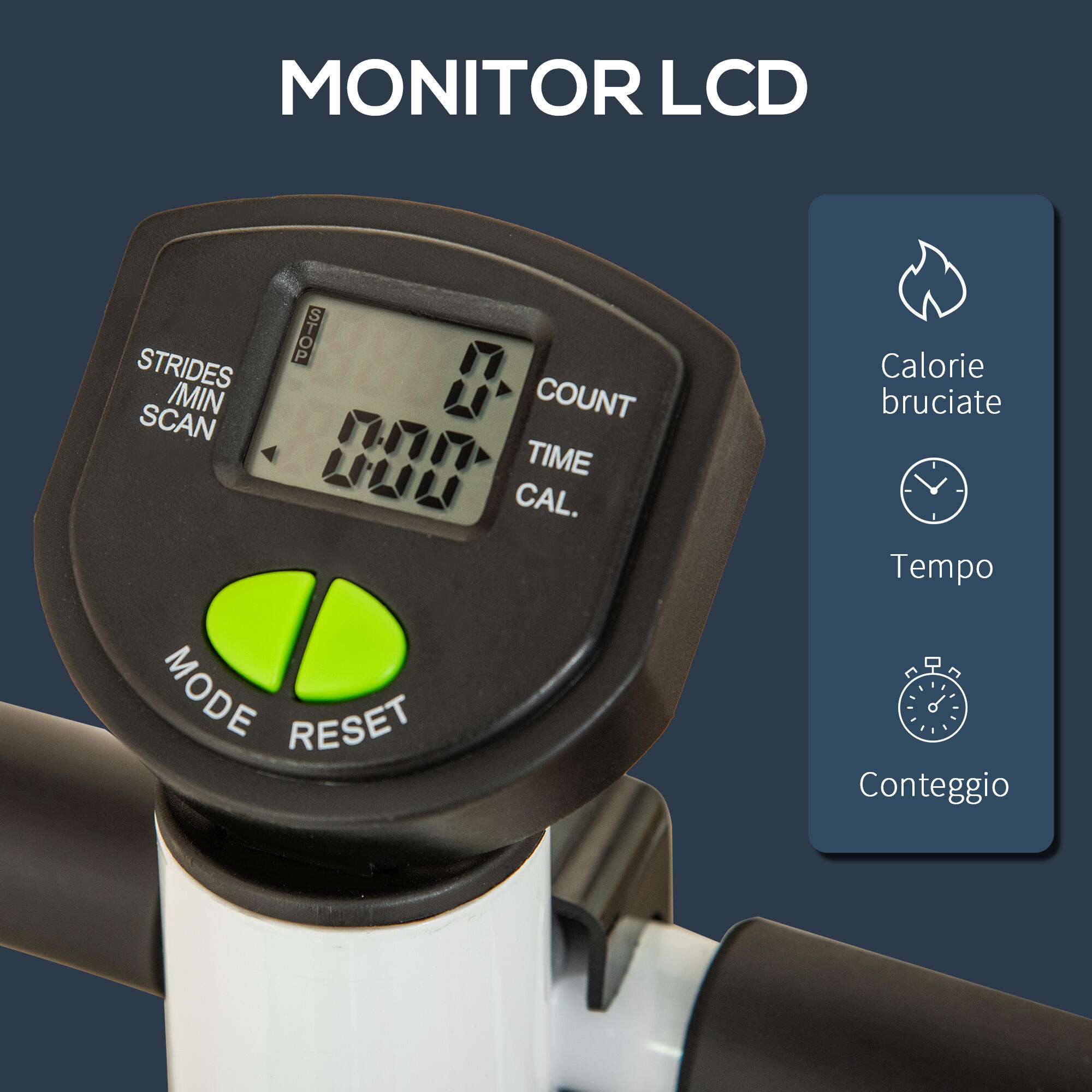 HOMCOM Stepper con Manubrio Monitor LCD e Pedali Antiscivolo Bianco e Verde 4/7