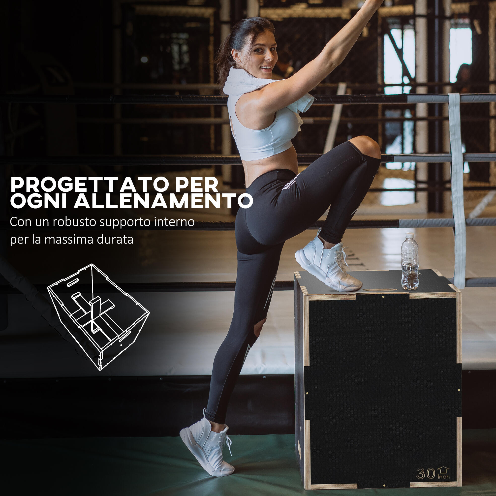 SPORTNOW Box Jump Pliometrico a 3 Altezze Antiscivolo 76-61-51cm Nero 6/7