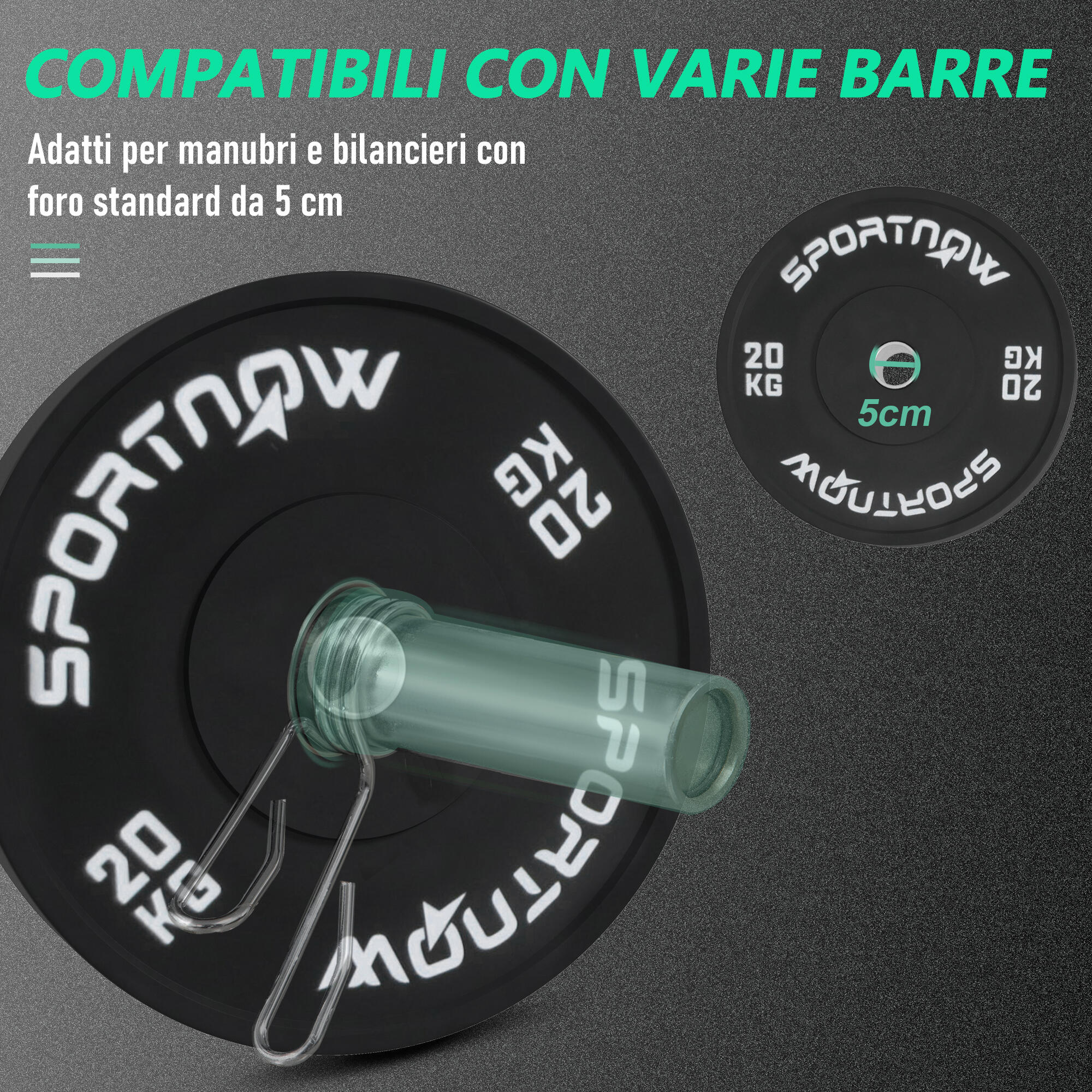 SPORTNOW Set 2 Dischi Palestra da 20kg per Bilanciere e Manubri con Attacco Ø5cm 6/7