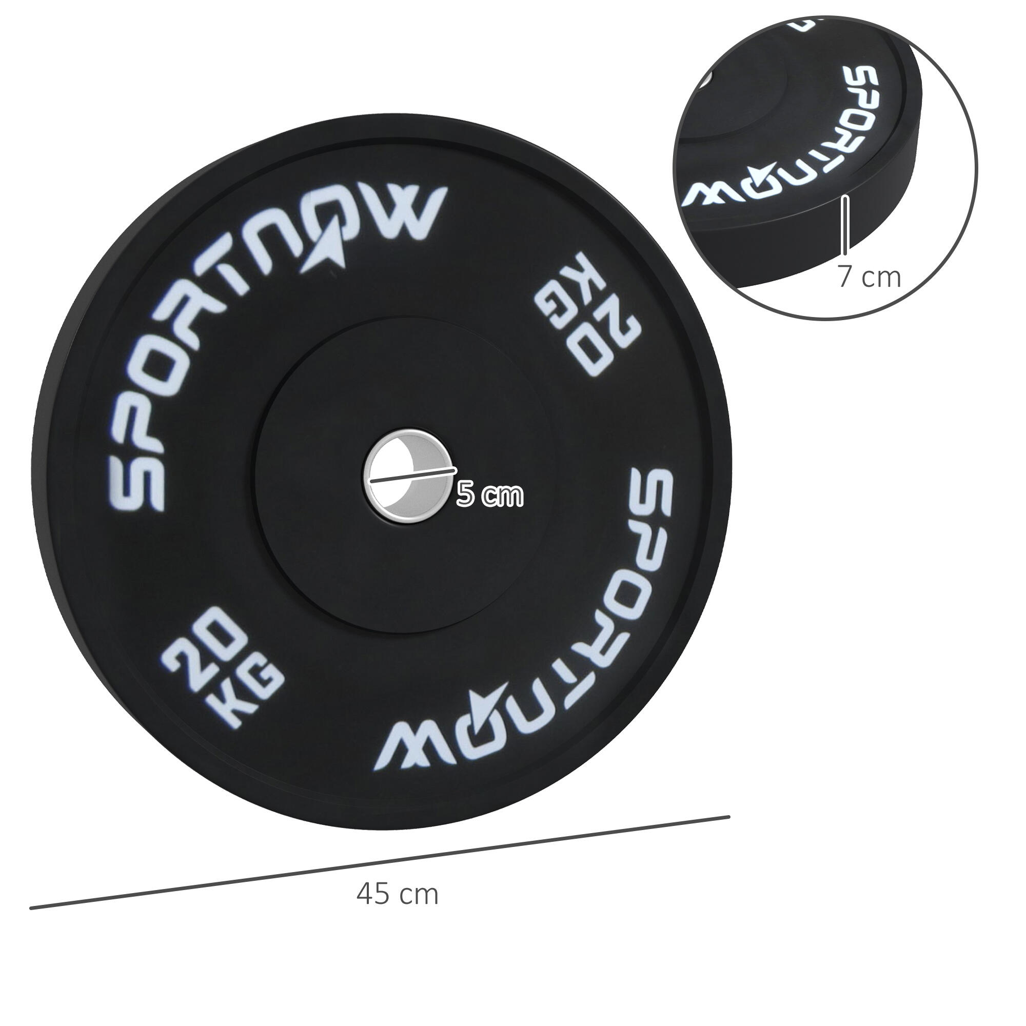 SPORTNOW Set 2 Dischi Palestra da 20kg per Bilanciere e Manubri con Attacco Ø5cm 3/7