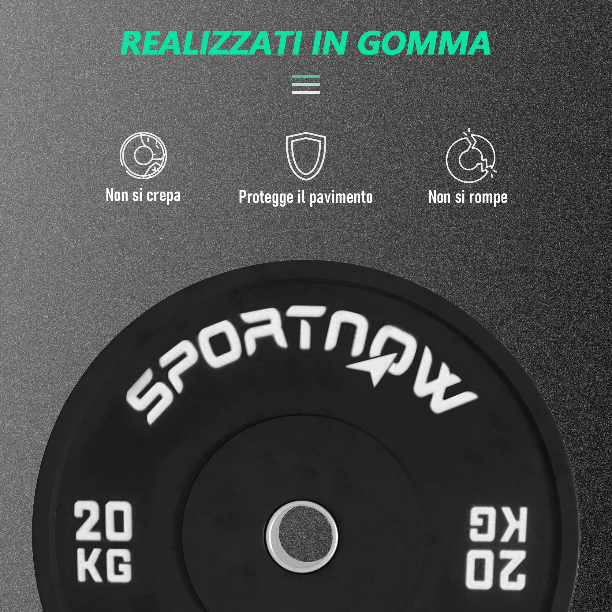 SPORTNOW Set 2 Dischi Palestra da 20kg per Bilanciere e Manubri con Attacco Ø5cm 5/7