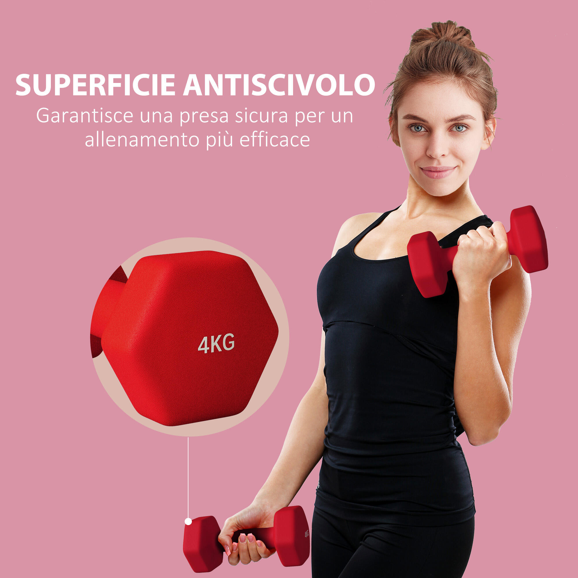 SPORTNOW Set 2 Manubri Esagonali da 2x4 kg 19x9x9 cm Rosso 6/7