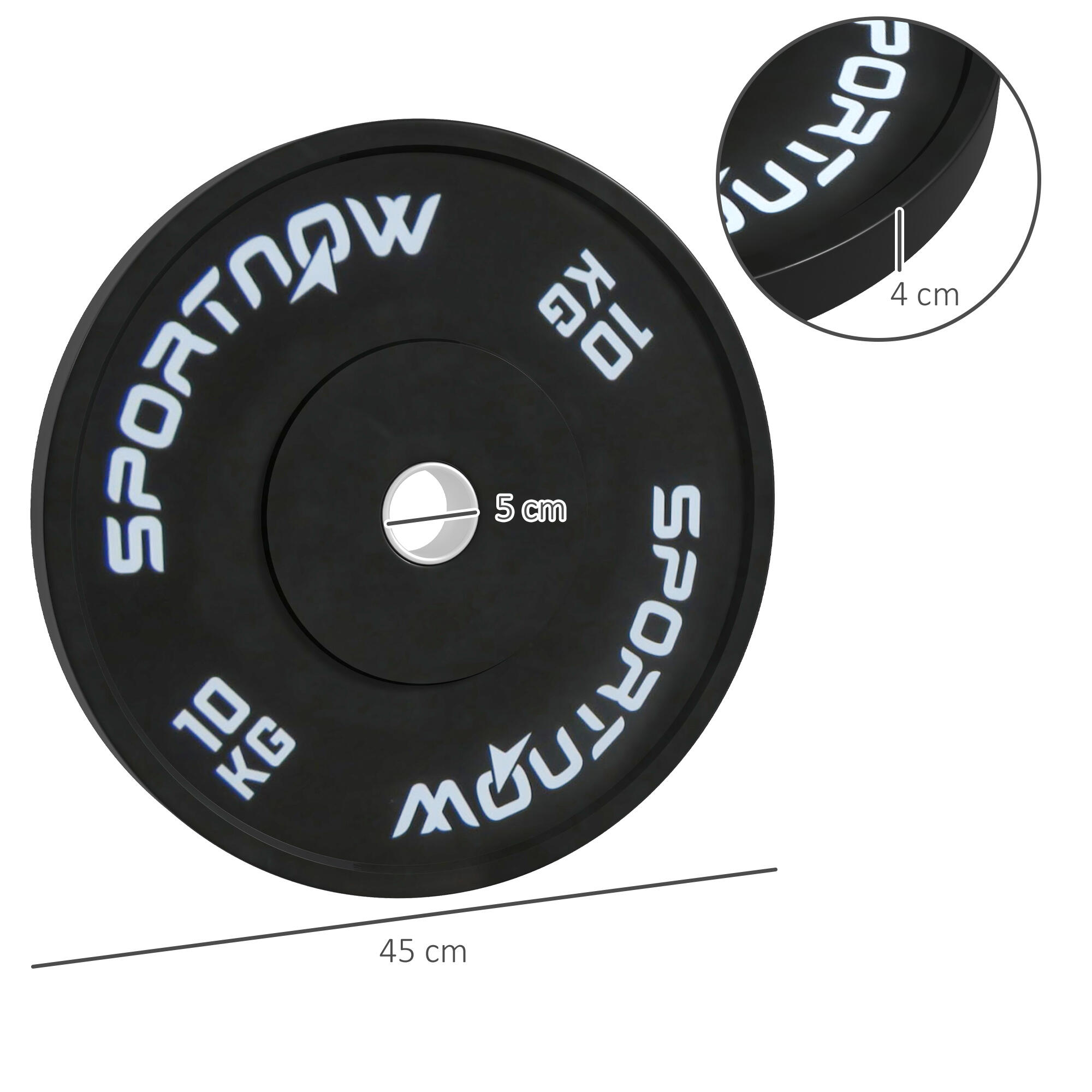SPORTNOW Set 2 Dischi Palestra da 10kg per Bilanciere e Manubri con Attacco Ø5cm 3/7