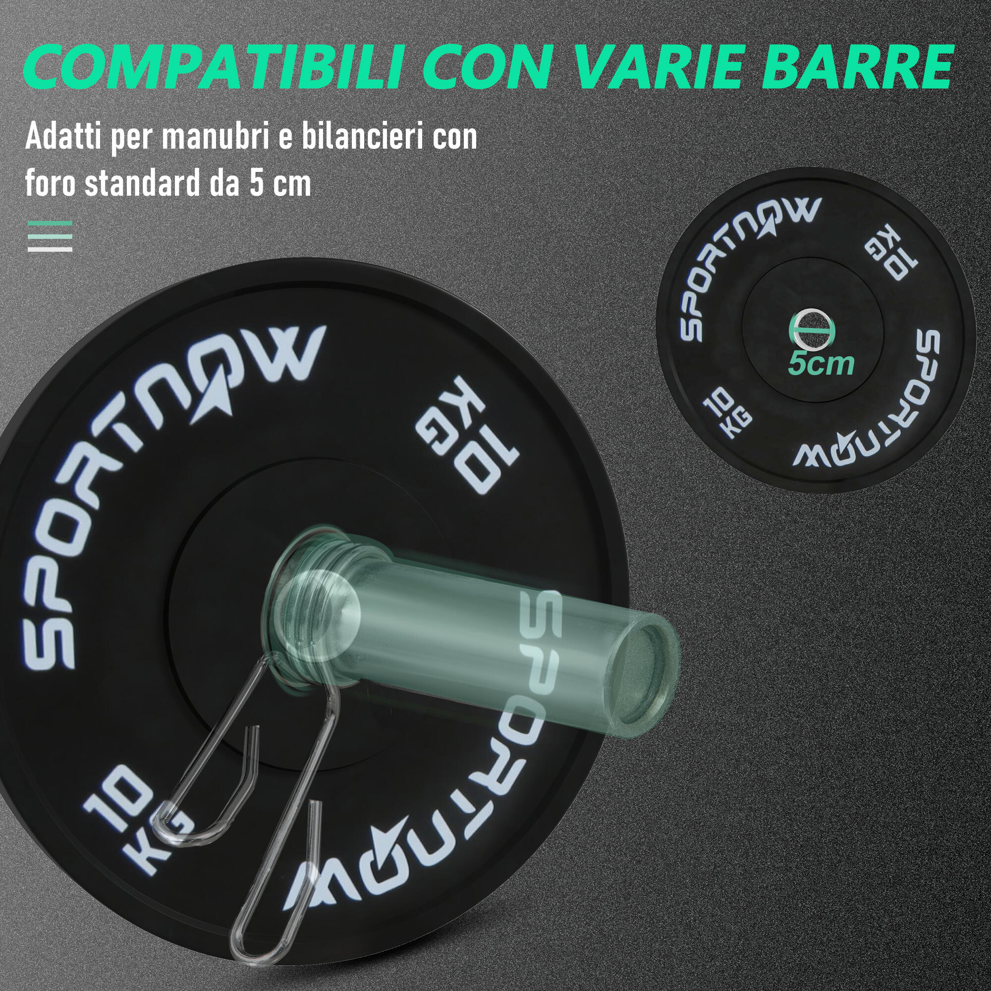SPORTNOW Set 2 Dischi Palestra da 10kg per Bilanciere e Manubri con Attacco Ø5cm 6/7
