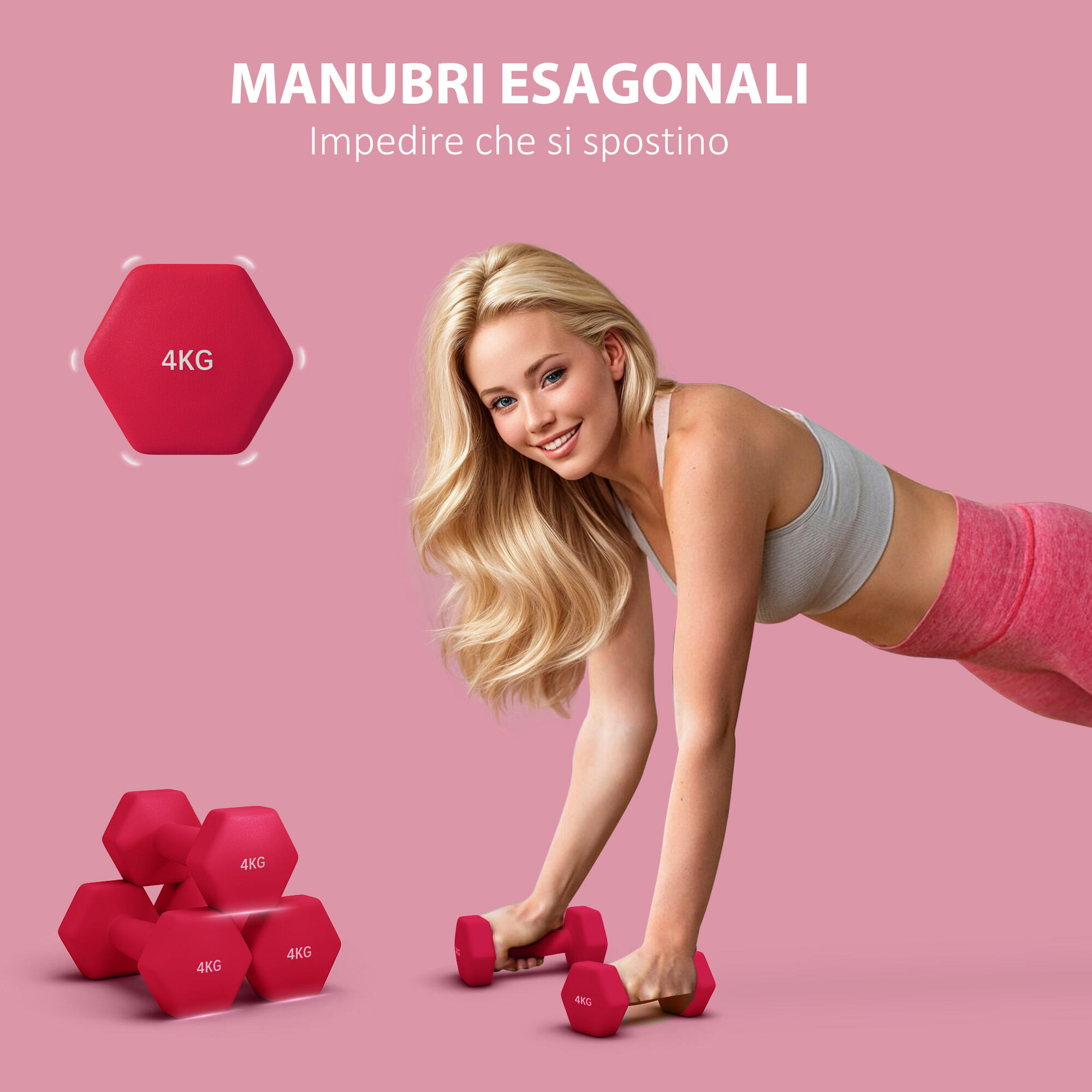 SPORTNOW Set 2 Manubri Esagonali da 2x4 kg 19x9x9 cm Rosso 4/7