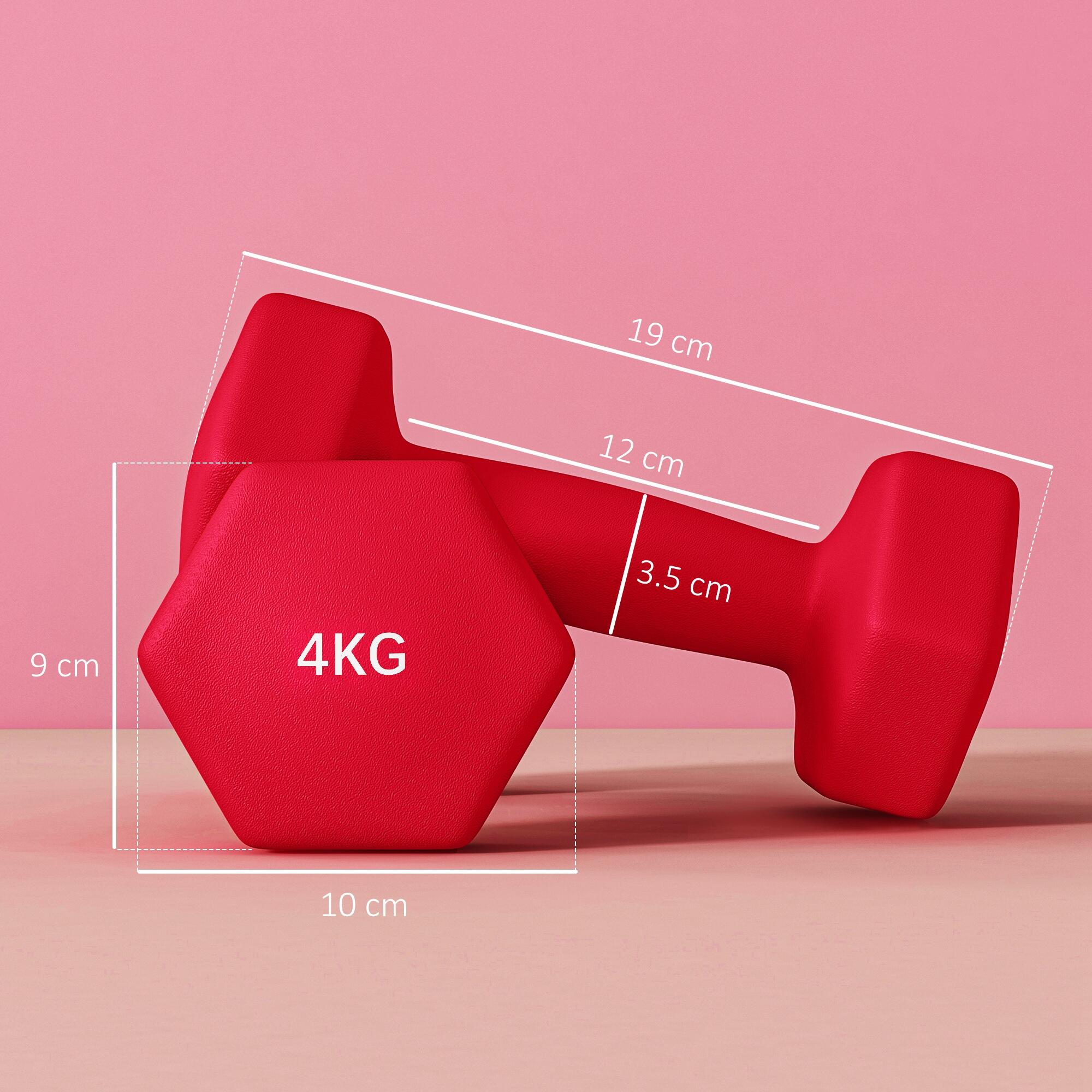 SPORTNOW Set 2 Manubri Esagonali da 2x4 kg 19x9x9 cm Rosso 3/7