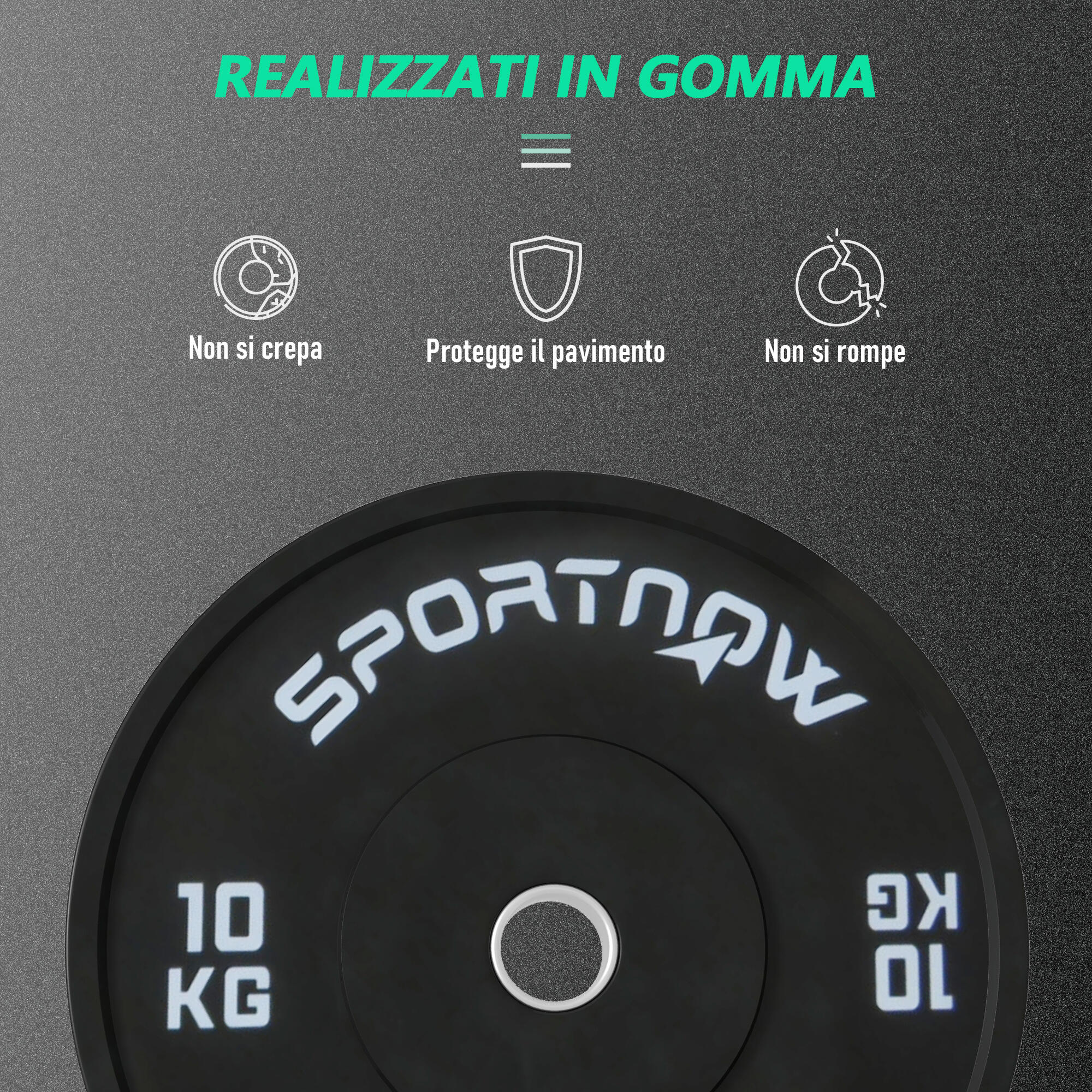 SPORTNOW Set 2 Dischi Palestra da 10kg per Bilanciere e Manubri con Attacco Ø5cm 5/7