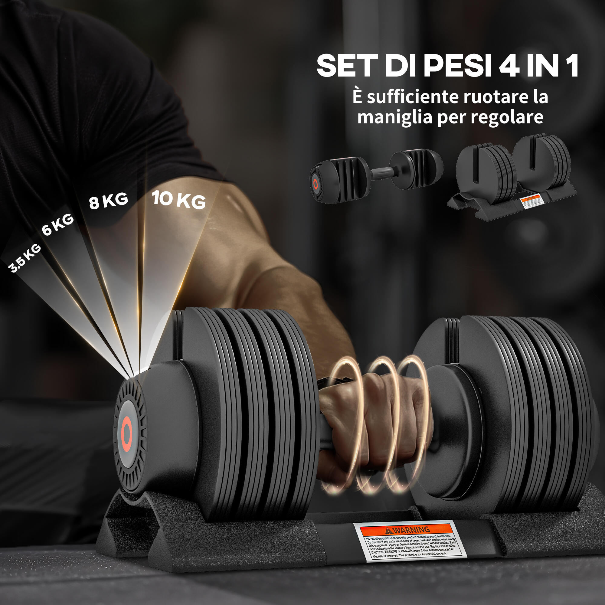 SPORTNOW Set 2 Pesi Regolabili con Spazio Porta Manubri Nero 4/7