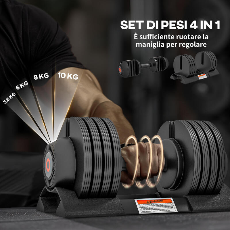 SPORTNOW Set de 2 Greutăți Reglabile cu Suport pentru Gantere Negru