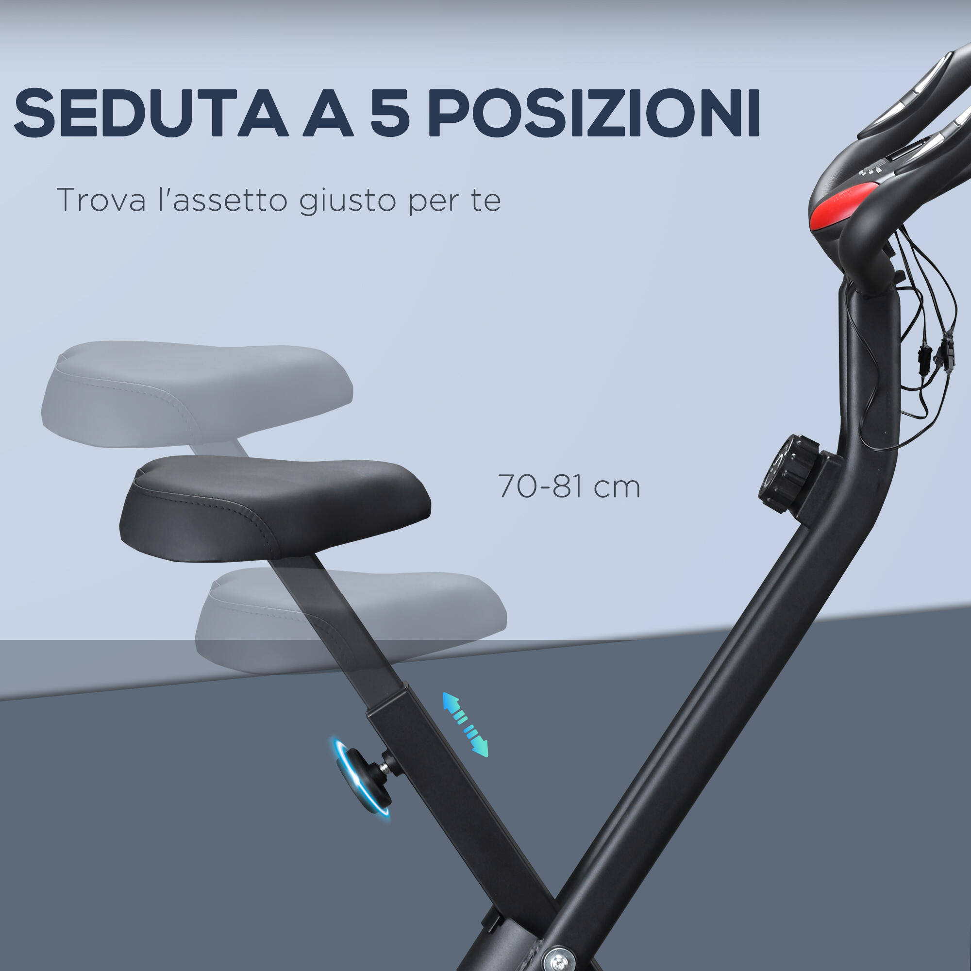 HOMCOM Cyclette Professionale e Pieghevole con Altezza Regolabile Nera 5/7
