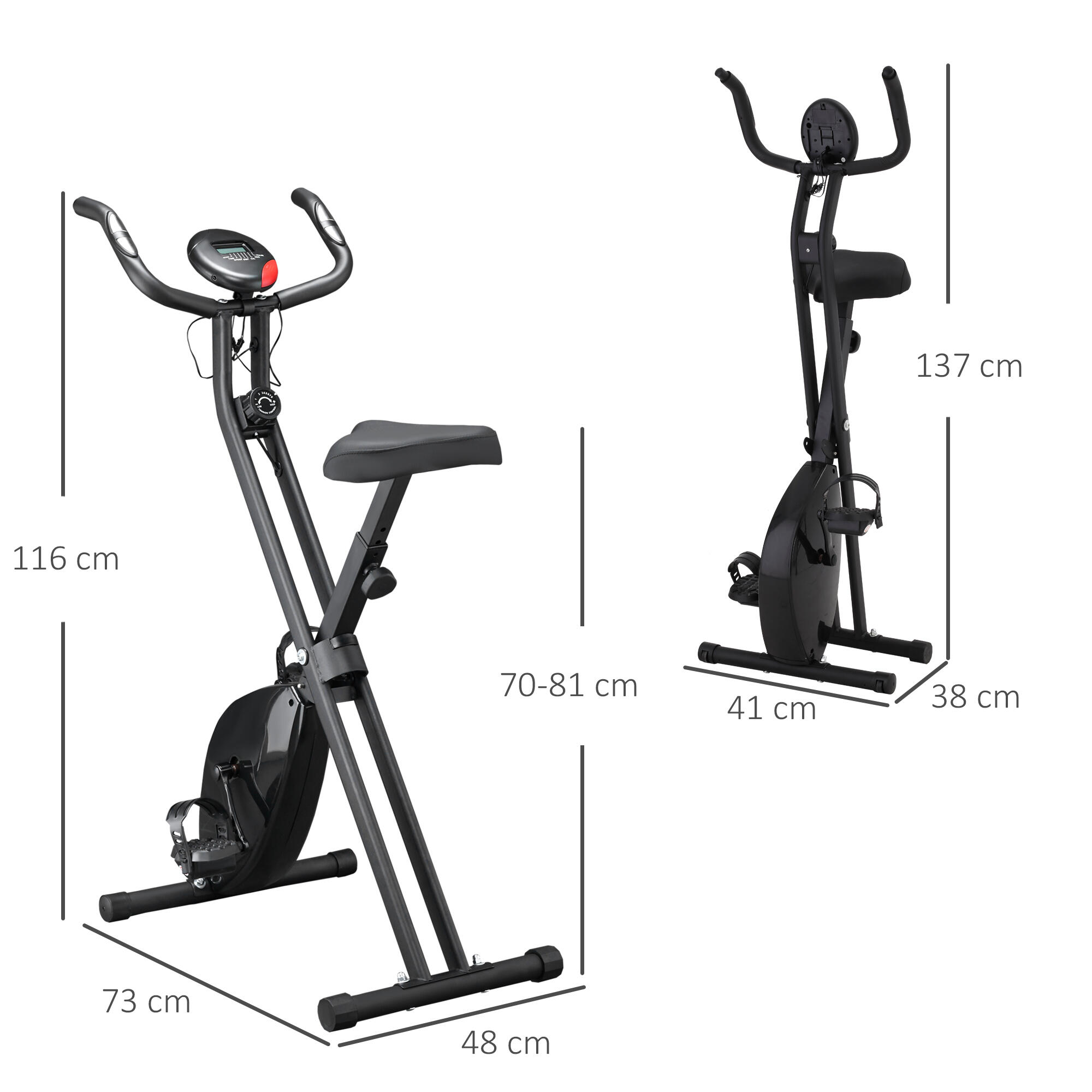 HOMCOM Cyclette Professionale e Pieghevole con Altezza Regolabile Nera 3/7