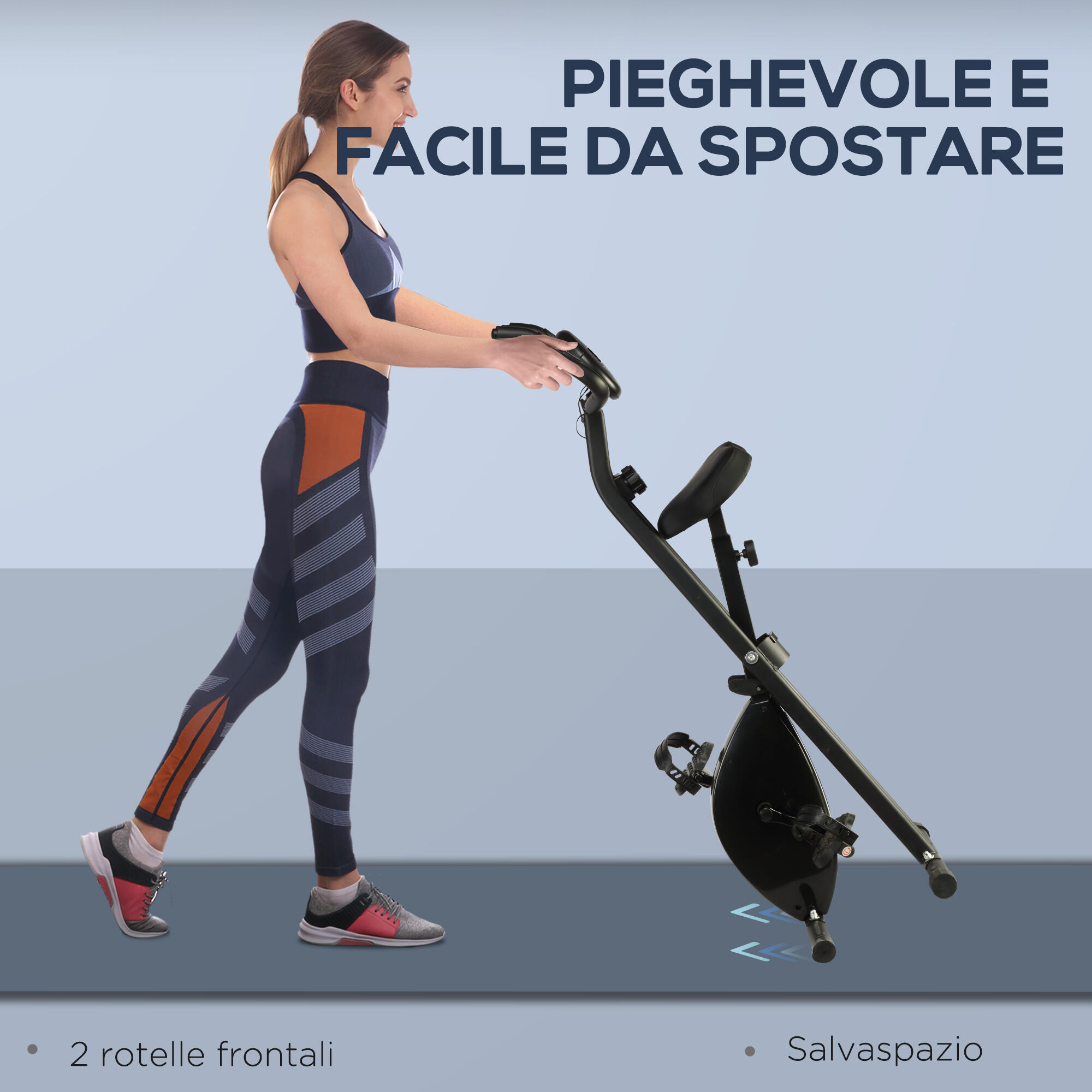 HOMCOM Cyclette Professionale e Pieghevole con Altezza Regolabile Nera 7/7