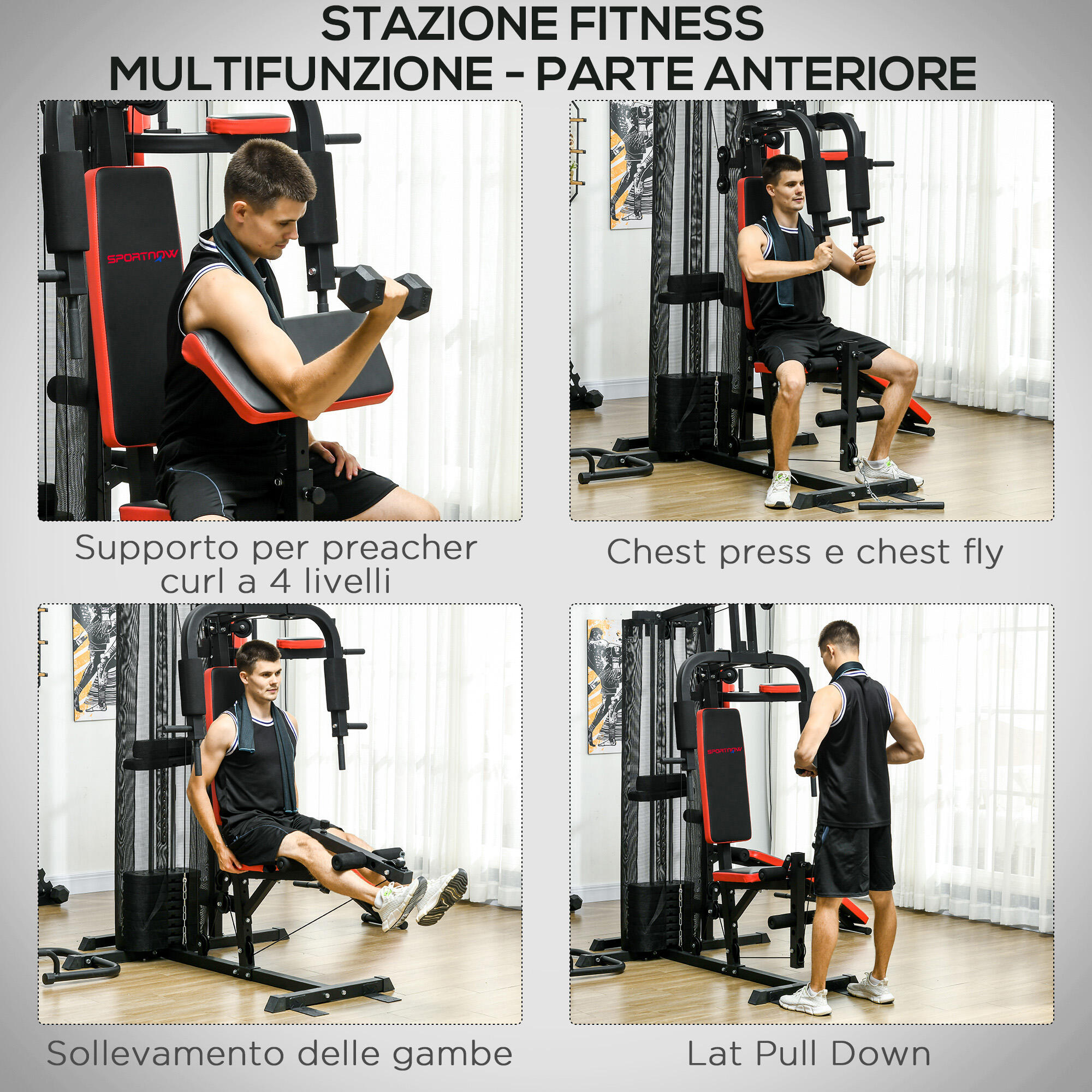 SPORTNOW Stazione Fitness Multifunzione in Acciaio e PU Nera 4/8