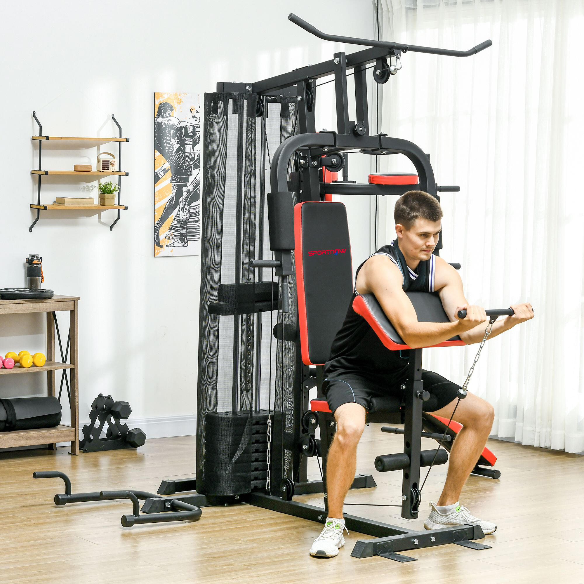 SPORTNOW Stazione Fitness Multifunzione in Acciaio e PU Nera 2/8