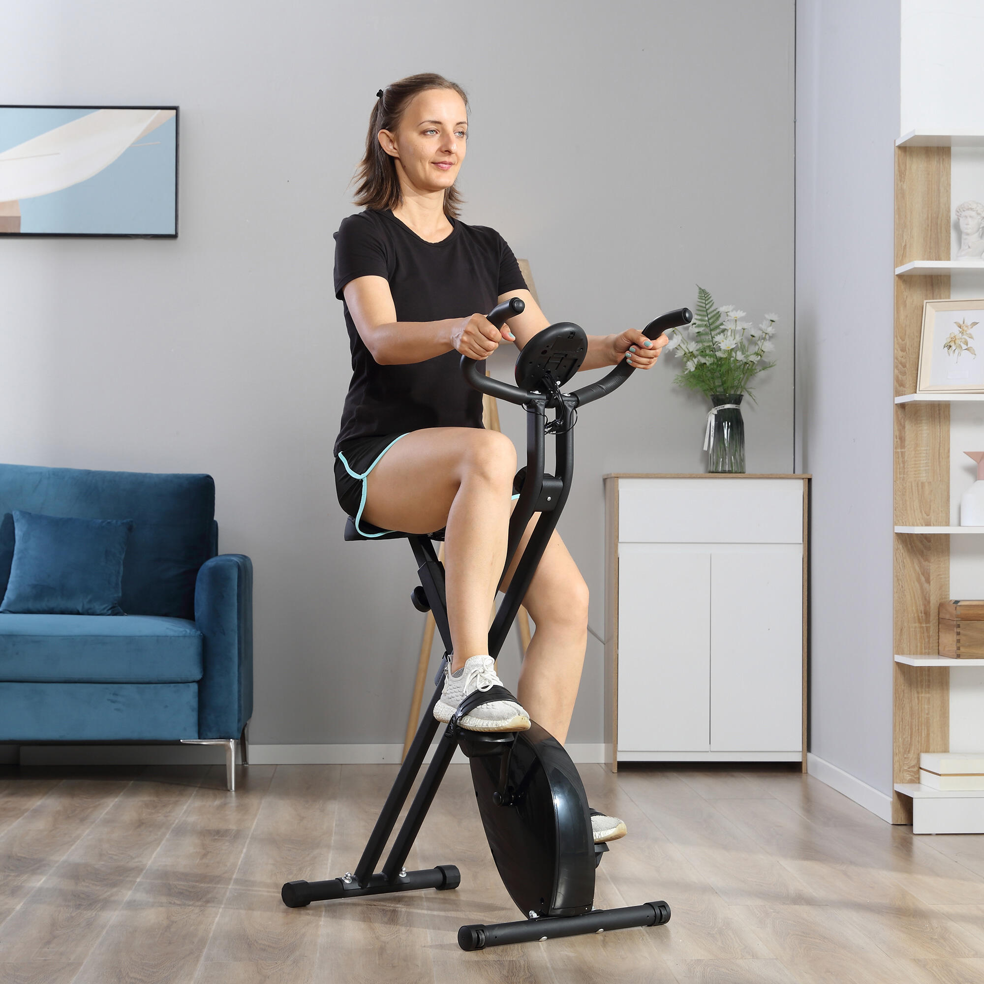 HOMCOM Cyclette Professionale e Pieghevole con Altezza Regolabile Nera 2/7