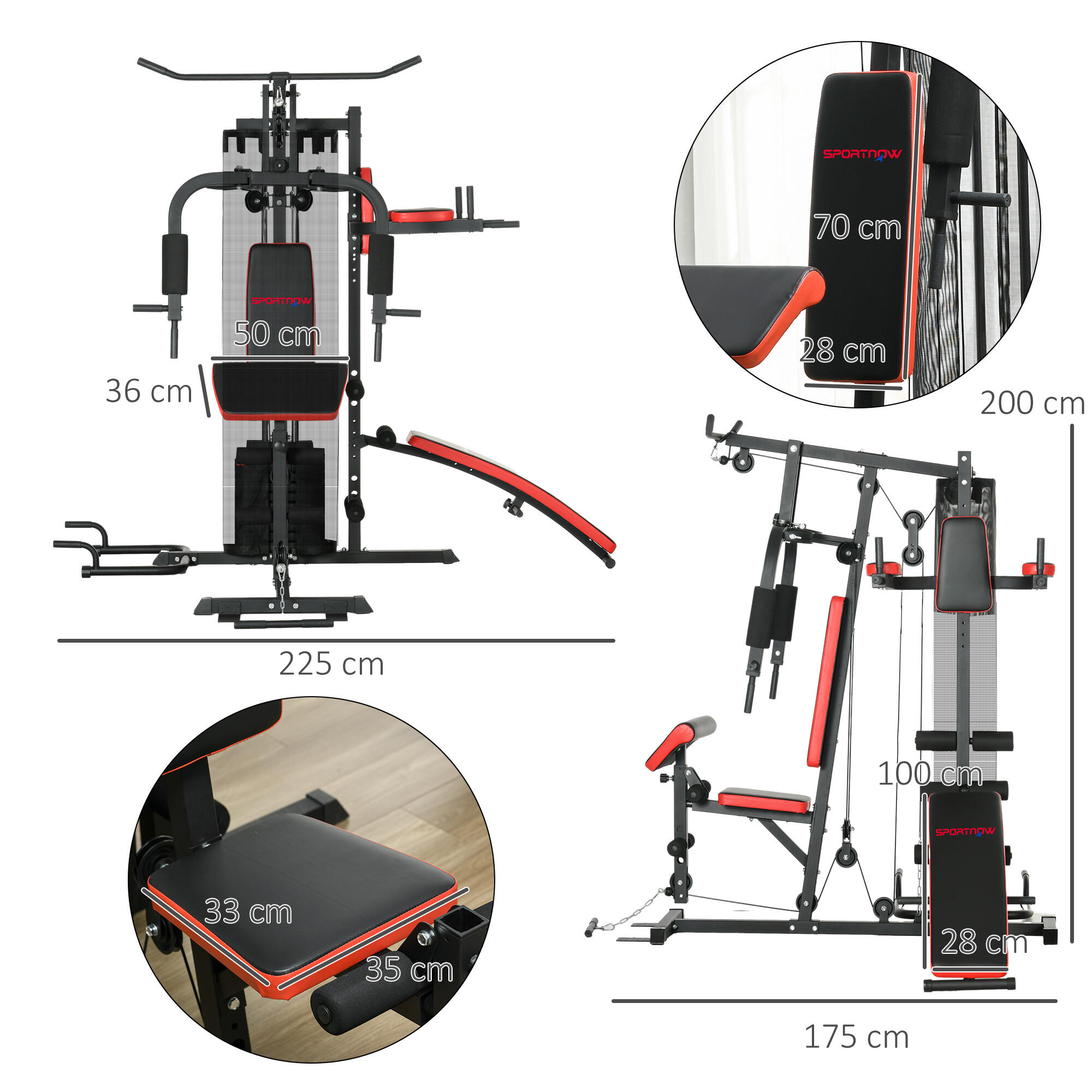 SPORTNOW Stazione Fitness Multifunzione in Acciaio e PU Nera 3/8