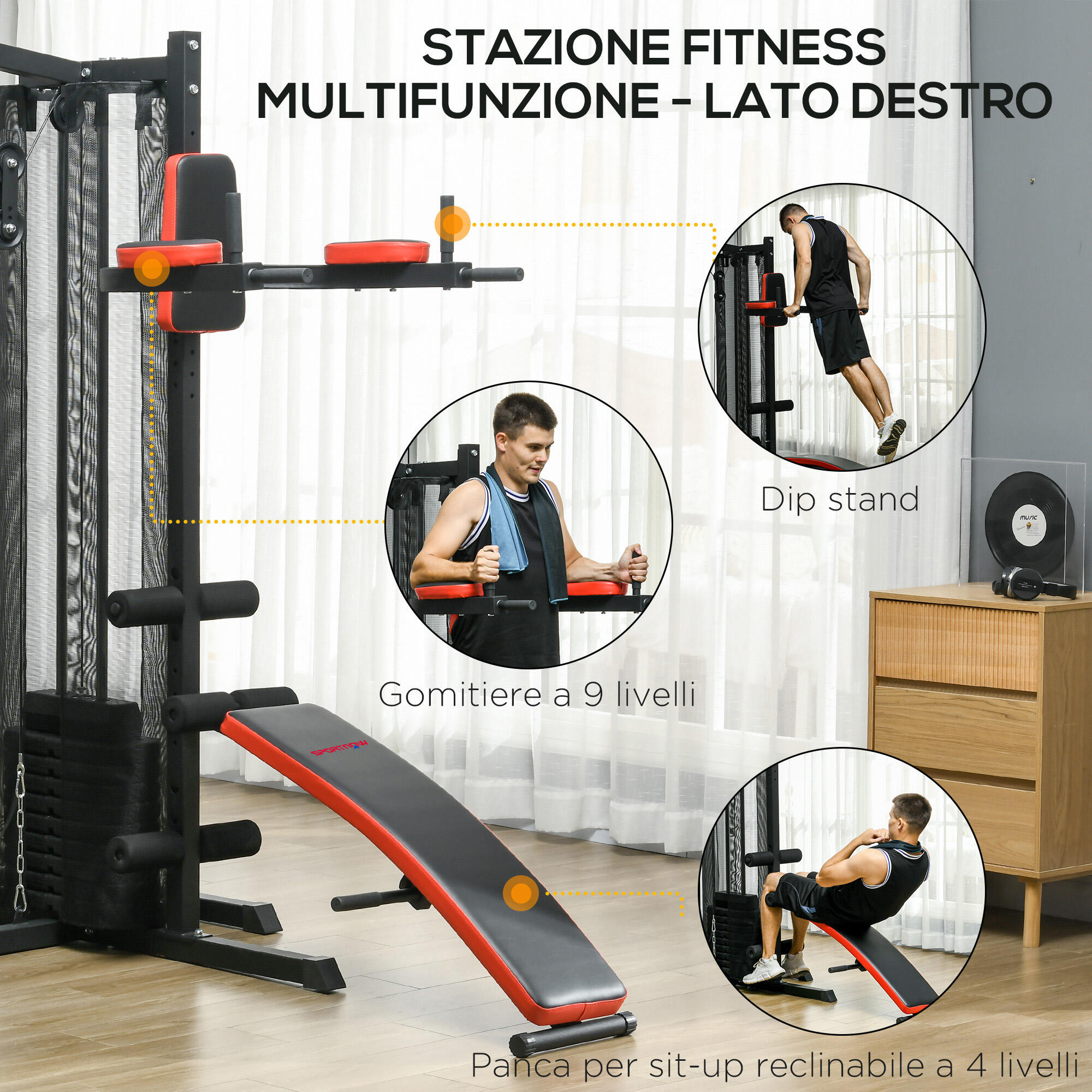 SPORTNOW Stazione Fitness Multifunzione in Acciaio e PU Nera 5/8