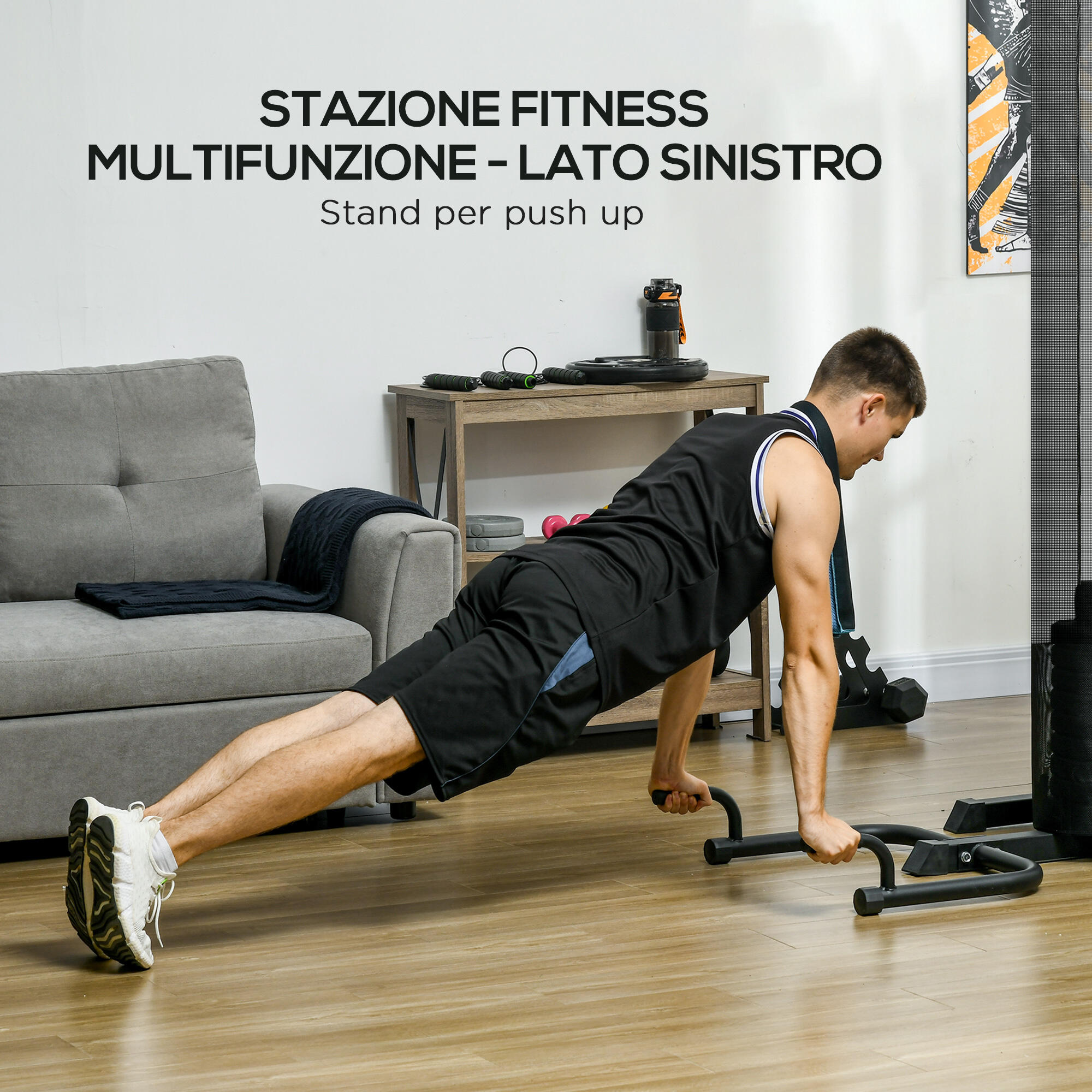 SPORTNOW Stazione Fitness Multifunzione in Acciaio e PU Nera 6/8