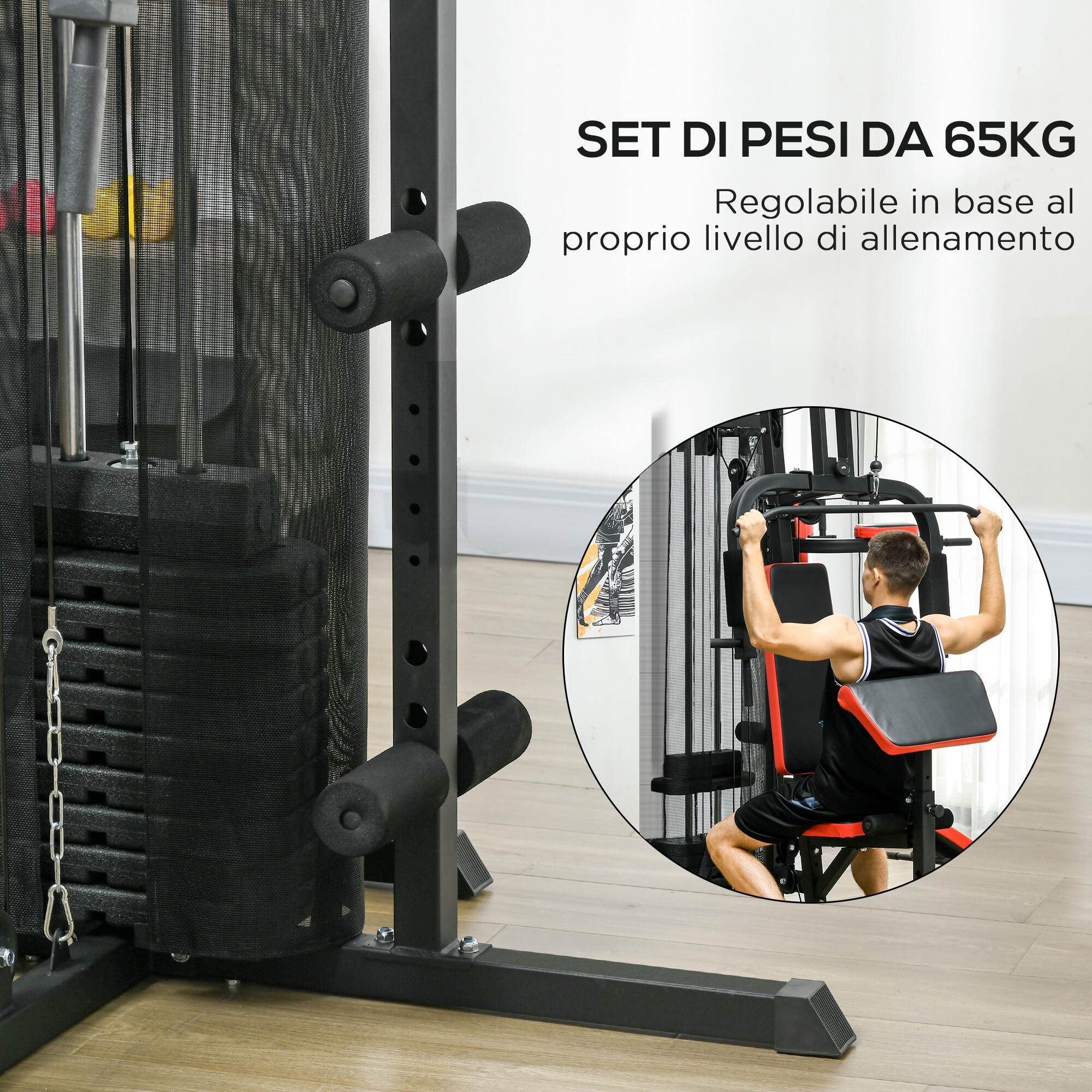 SPORTNOW Stazione Fitness Multifunzione in Acciaio e PU Nera 7/8