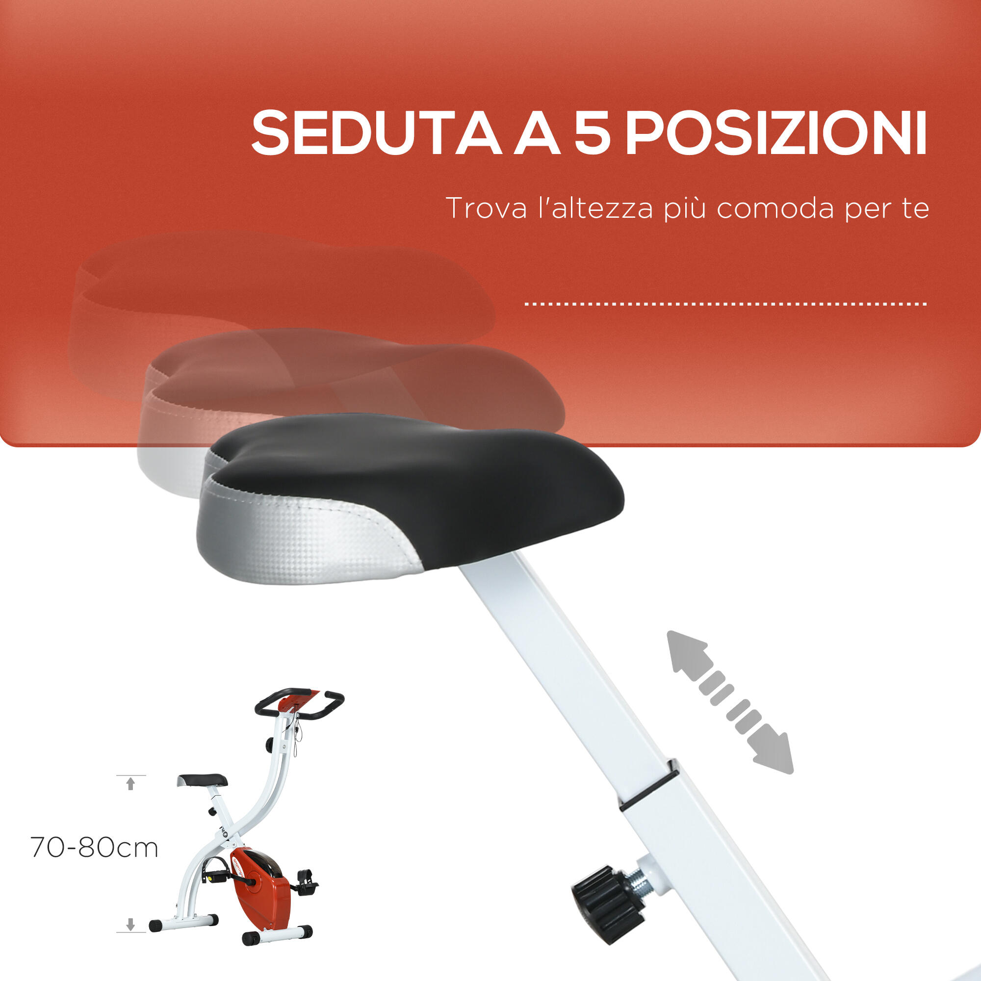 SPORTNOW Cyclette Magnetica Pieghevole a 8 Resistenze in Acciaio Rosso 6/8
