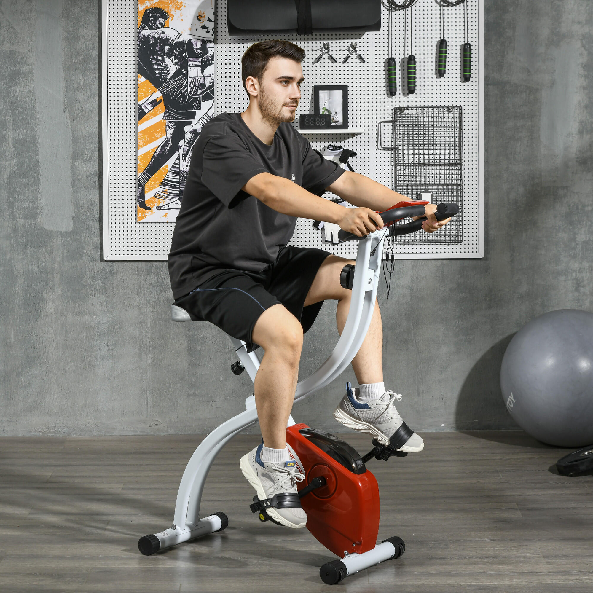 SPORTNOW Cyclette Magnetica Pieghevole a 8 Resistenze in Acciaio Rosso 2/8