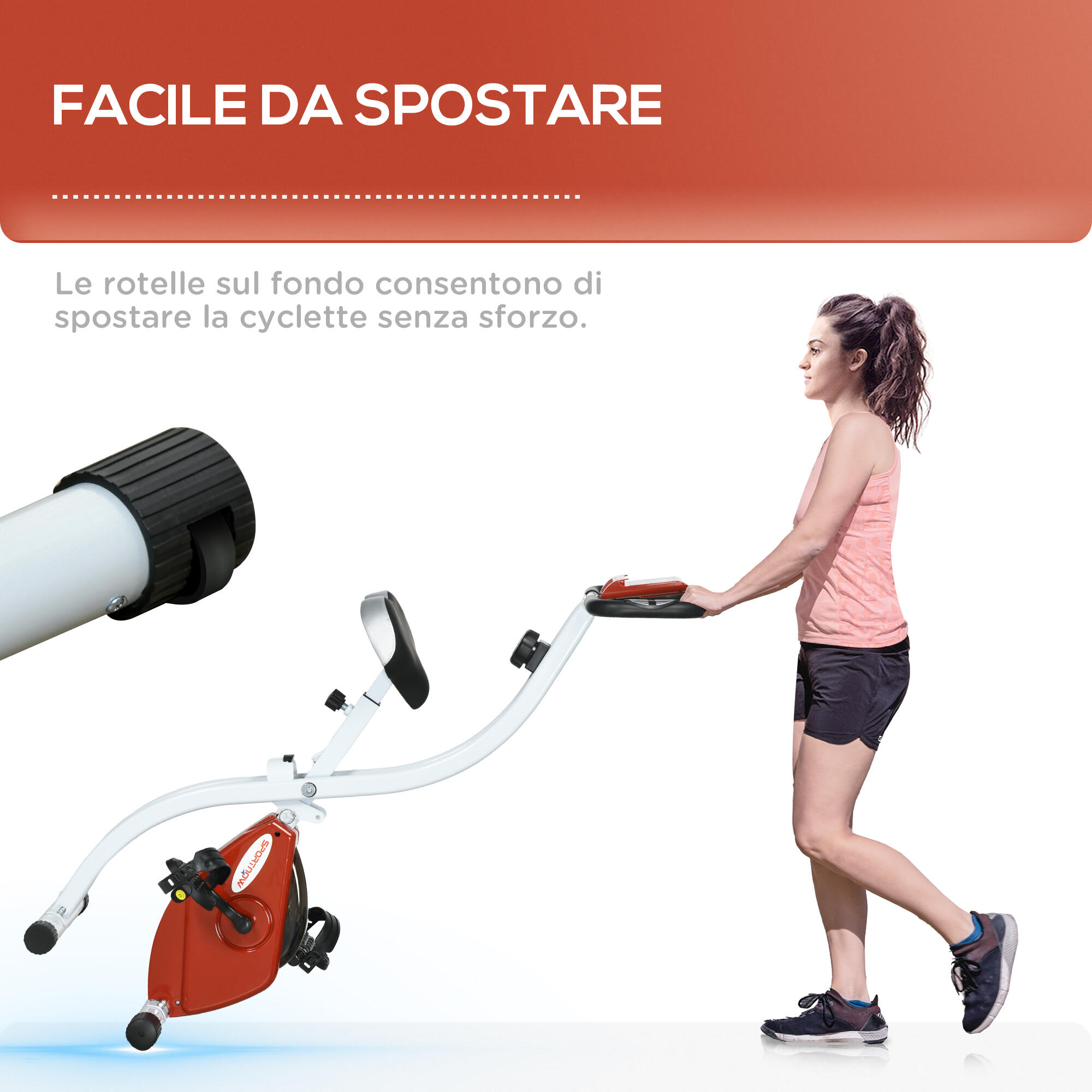 SPORTNOW Cyclette Magnetica Pieghevole a 8 Resistenze in Acciaio Rosso 7/8