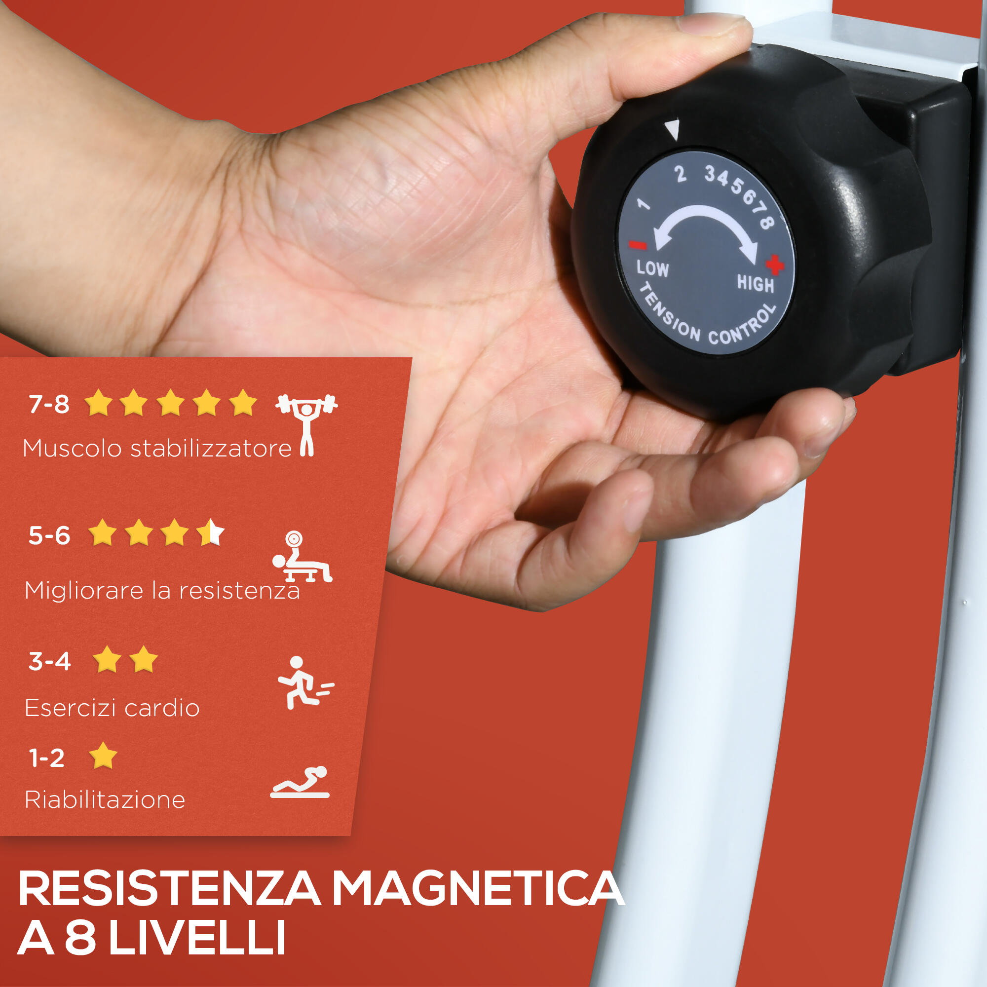 SPORTNOW Cyclette Magnetica Pieghevole a 8 Resistenze in Acciaio Rosso 5/8