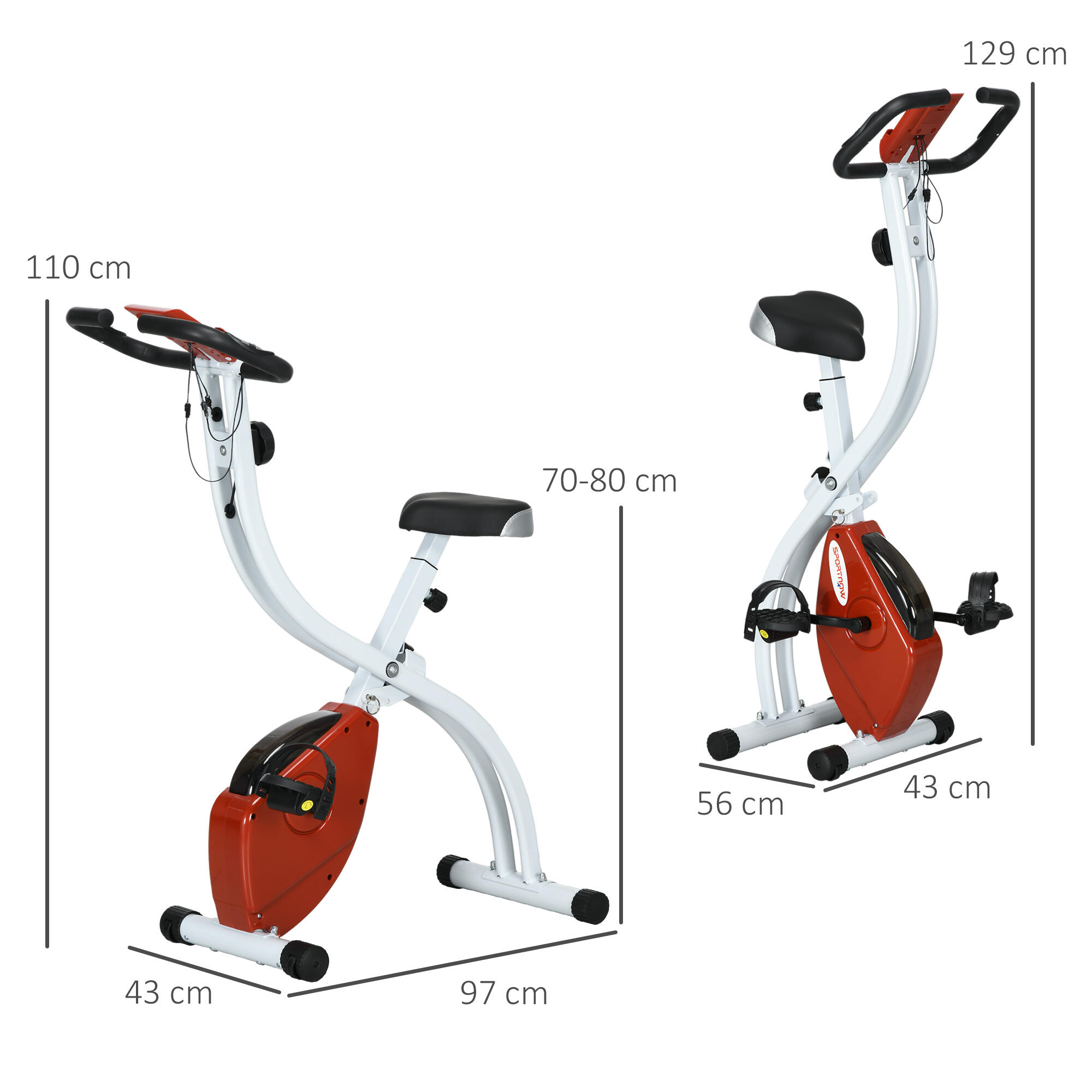 SPORTNOW Cyclette Magnetica Pieghevole a 8 Resistenze in Acciaio Rosso 3/8