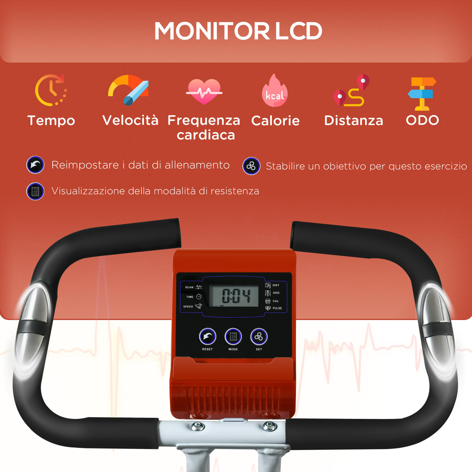 SPORTNOW Cyclette Magnetica Pieghevole a 8 Resistenze in Acciaio Rosso 4/8