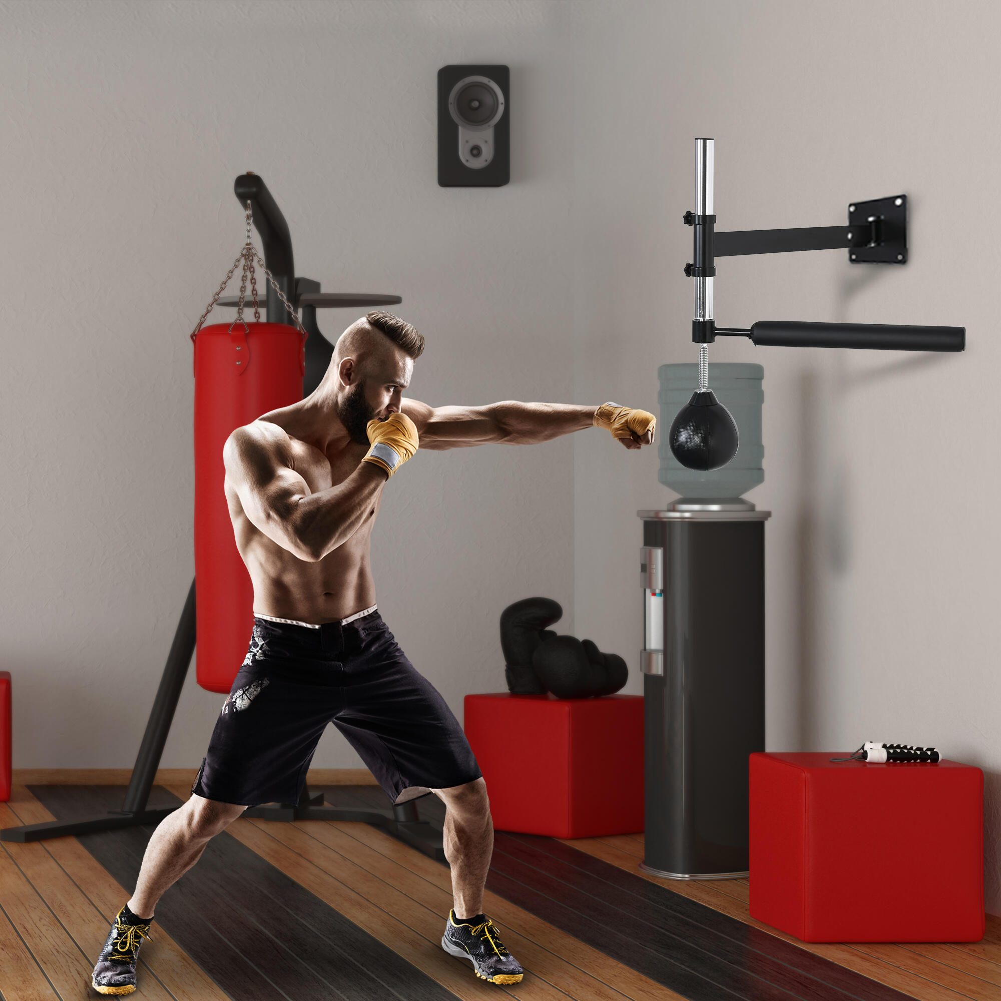 HOMCOM Speed Bag a Parete per Boxe e MMA ad Altezza Regolabile in Acciaio e PU 2/7