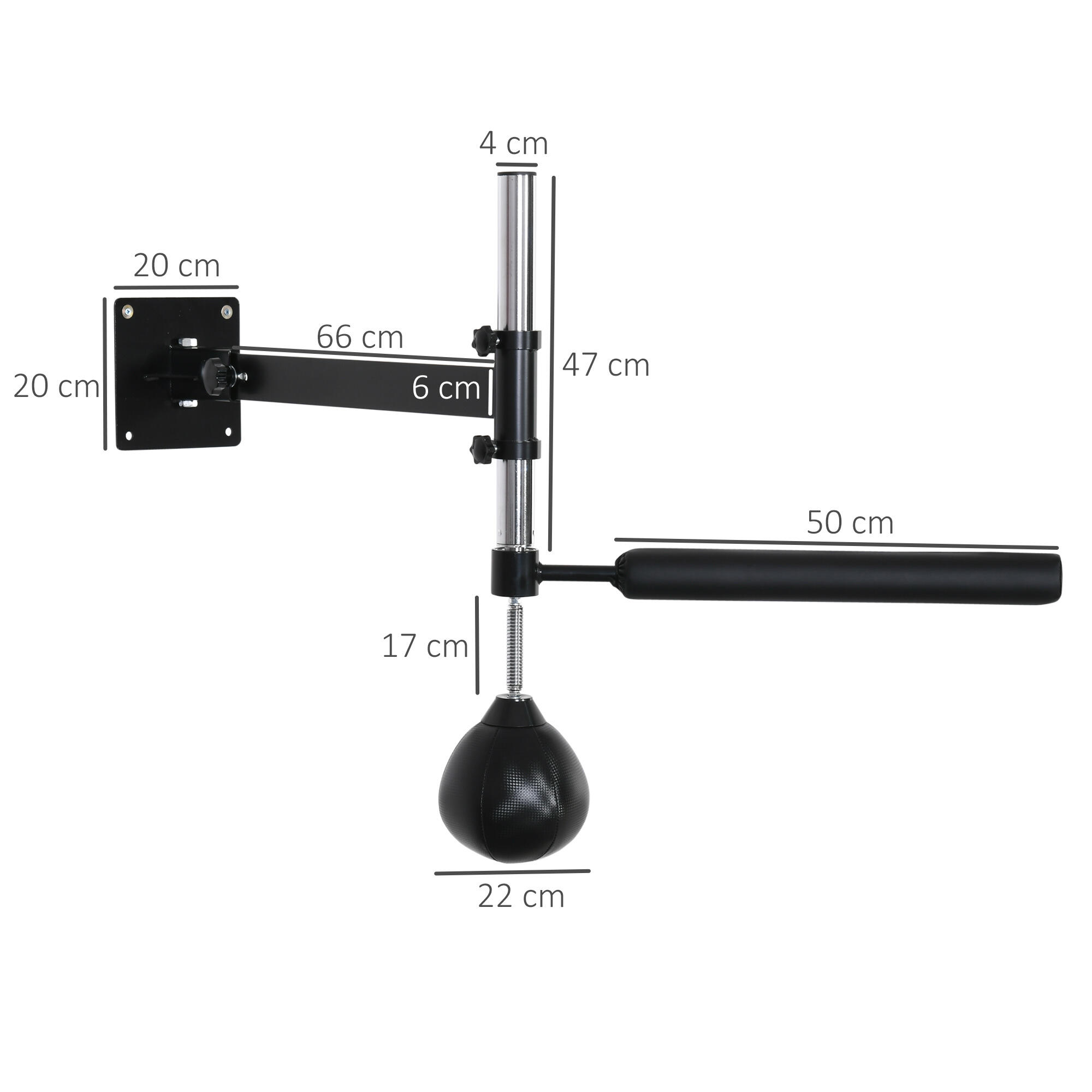 HOMCOM Speed Bag a Parete per Boxe e MMA ad Altezza Regolabile in Acciaio e PU 3/7