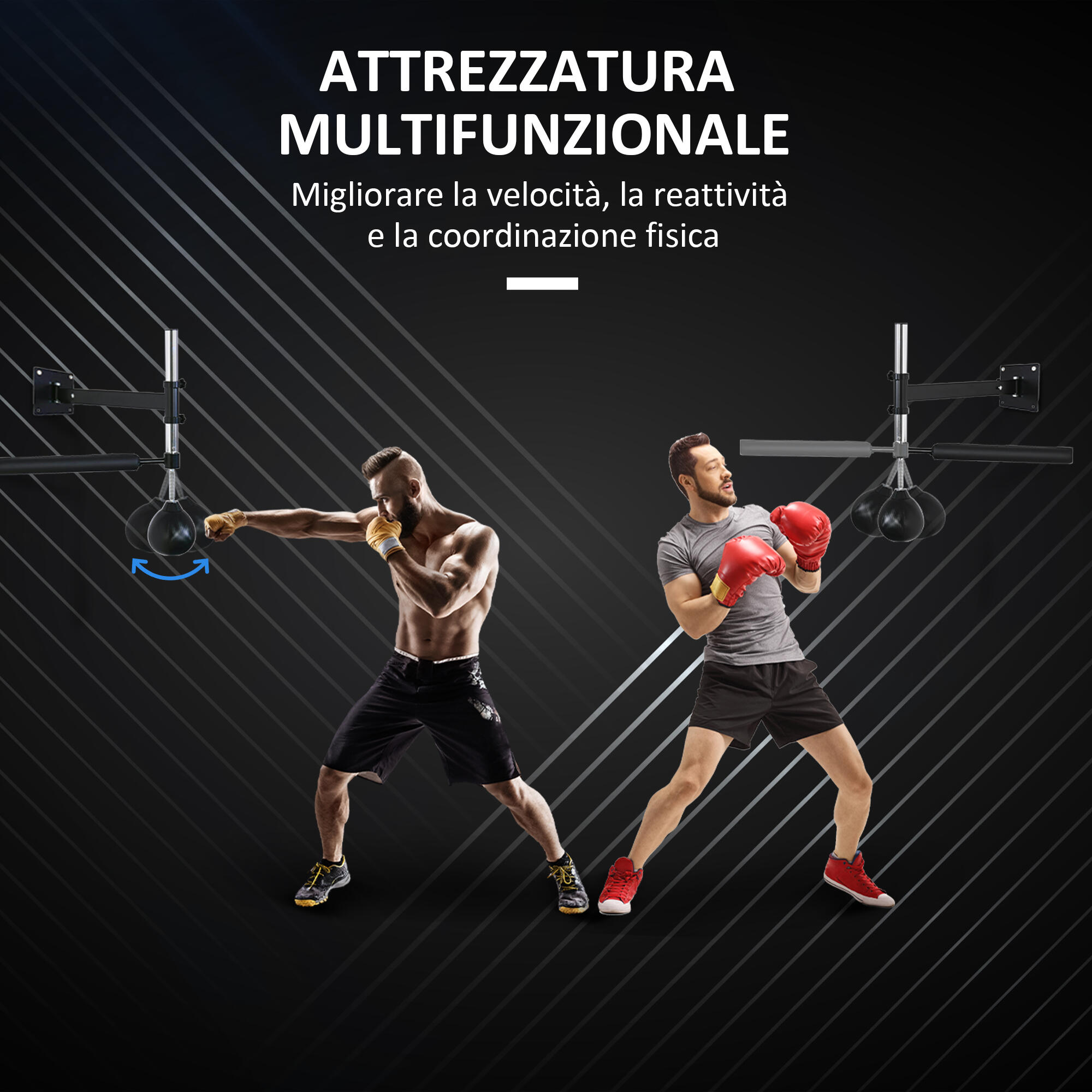 HOMCOM Speed Bag a Parete per Boxe e MMA ad Altezza Regolabile in Acciaio e PU 4/7