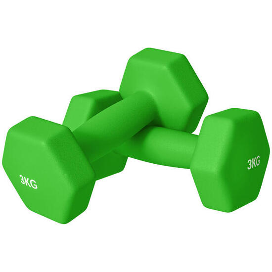 SPORTNOW Set 2 Manubri da 2x3 kg in Metallo e Plastica 18x8x8 cm Verde