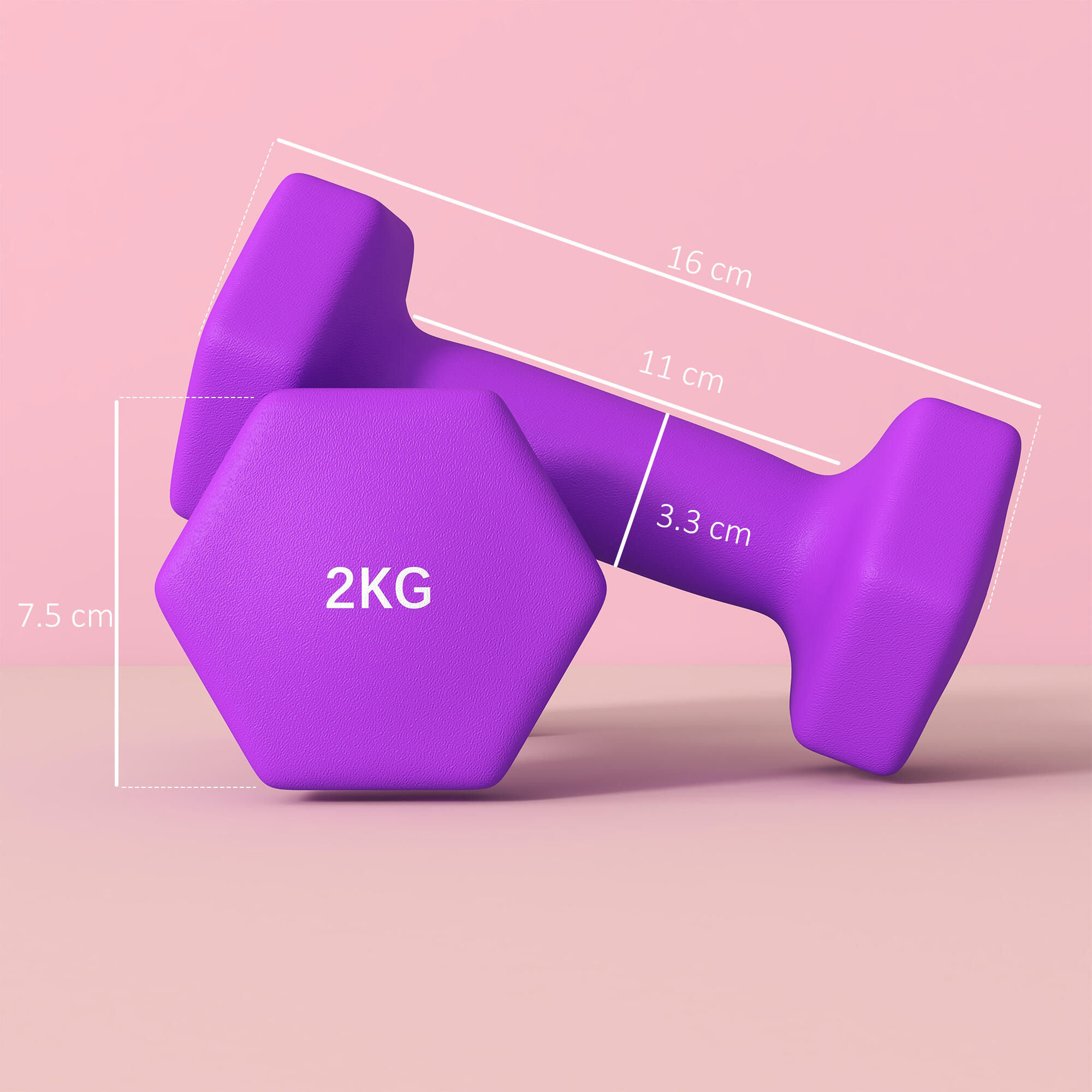 SPORTNOW Set 2 Manubri 2x2 kg Metallo e Plastica 16x7.5x7.5 cm Viola 3/7