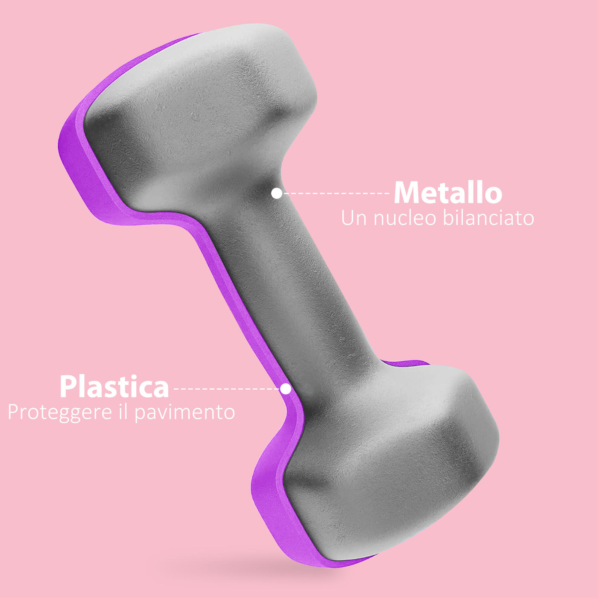 SPORTNOW Set 2 Manubri 2x2 kg Metallo e Plastica 16x7.5x7.5 cm Viola 5/7