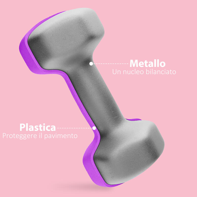SPORTNOW Set 2 Gantere 2X2 kg Metal si Plastic 16X7.5X7.5 cm Violet
