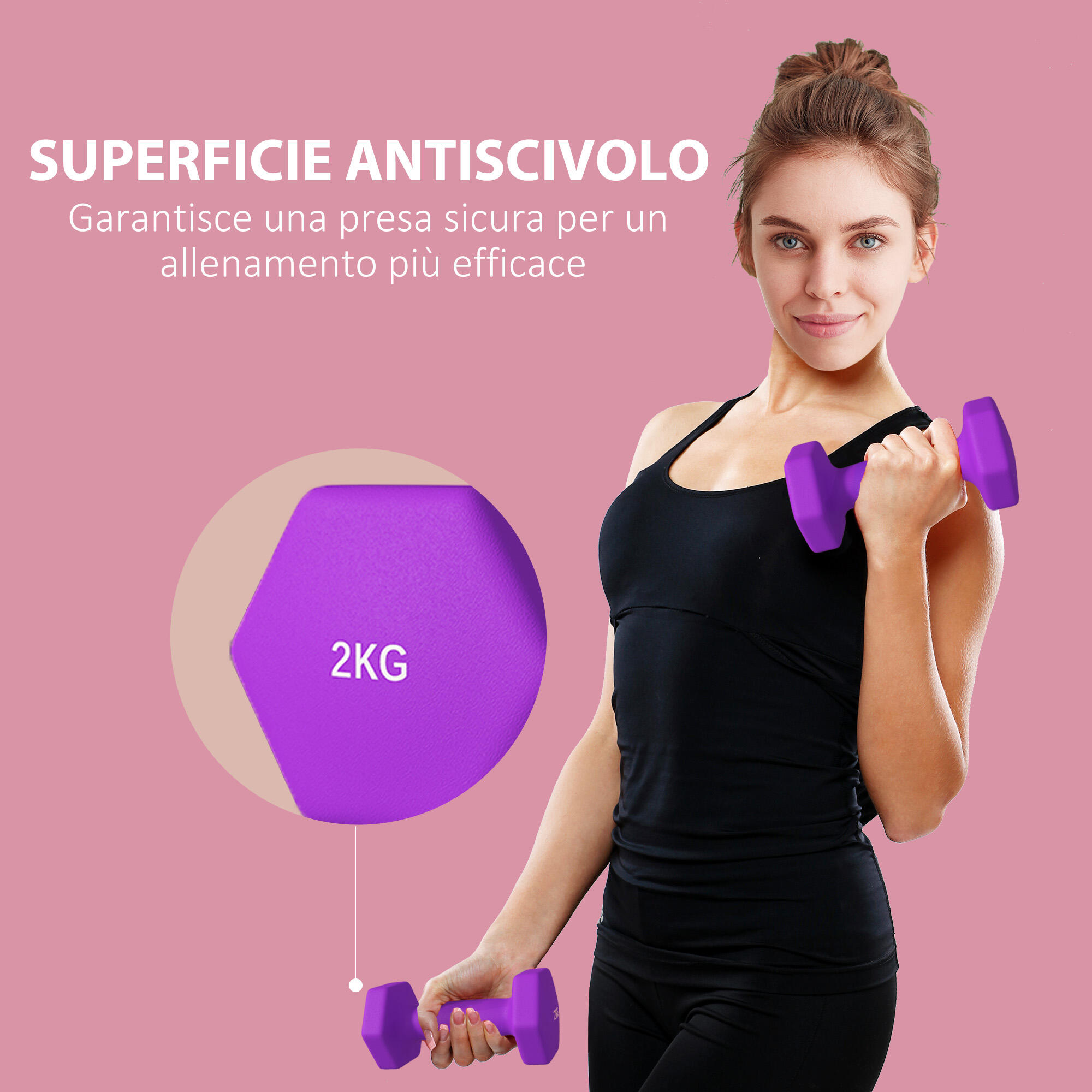 SPORTNOW Set 2 Manubri 2x2 kg Metallo e Plastica 16x7.5x7.5 cm Viola 6/7
