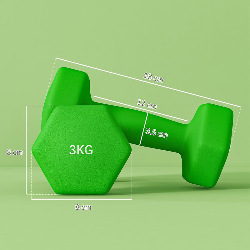 SPORTNOW Set 2 Gantere 2X3 kg Metal si Plastic 18X8X8 cm Verde