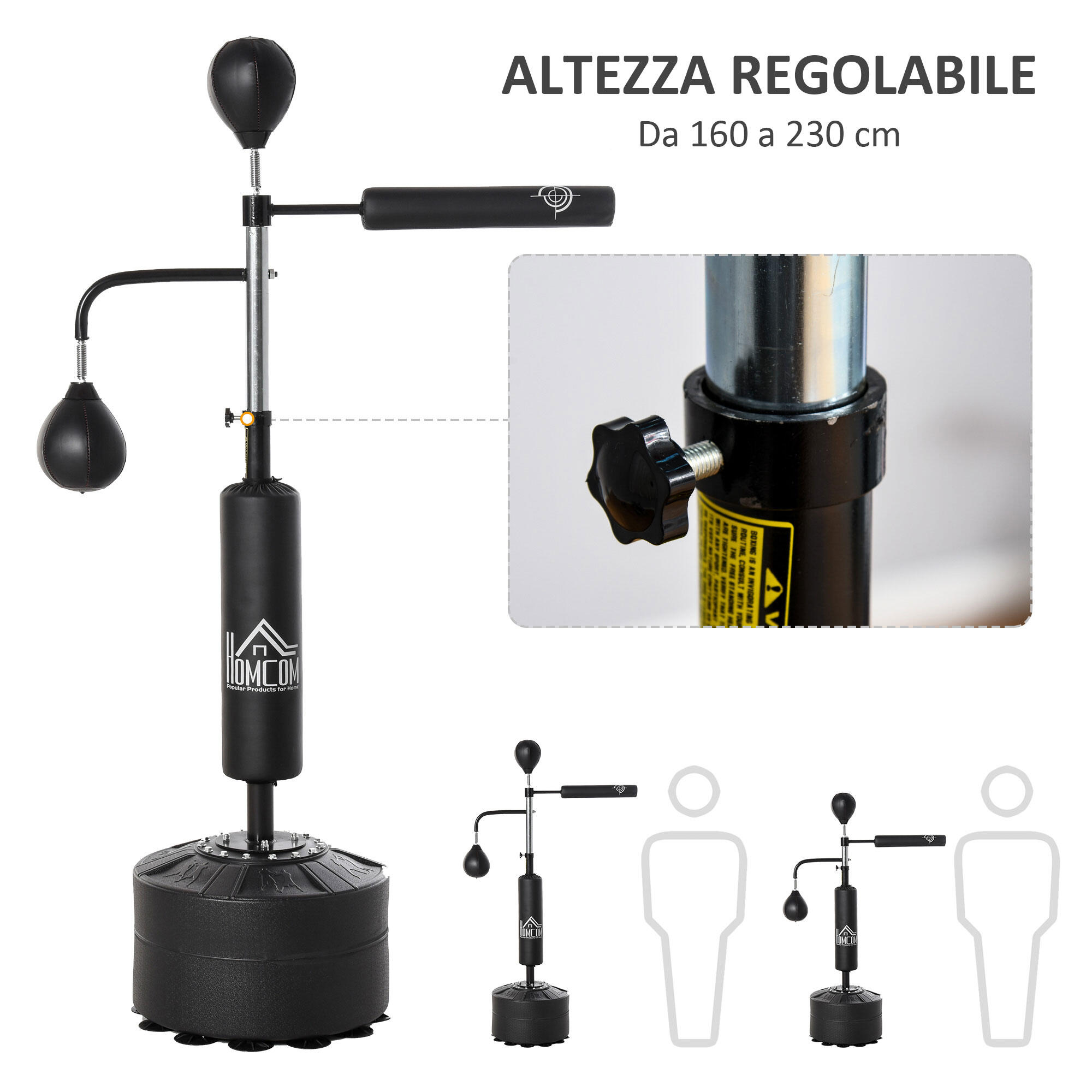 HOMCOM Sacco da Terra 3 in 1 Altezza Regolabile con 2 Speedball e Barra Girevole 5/8