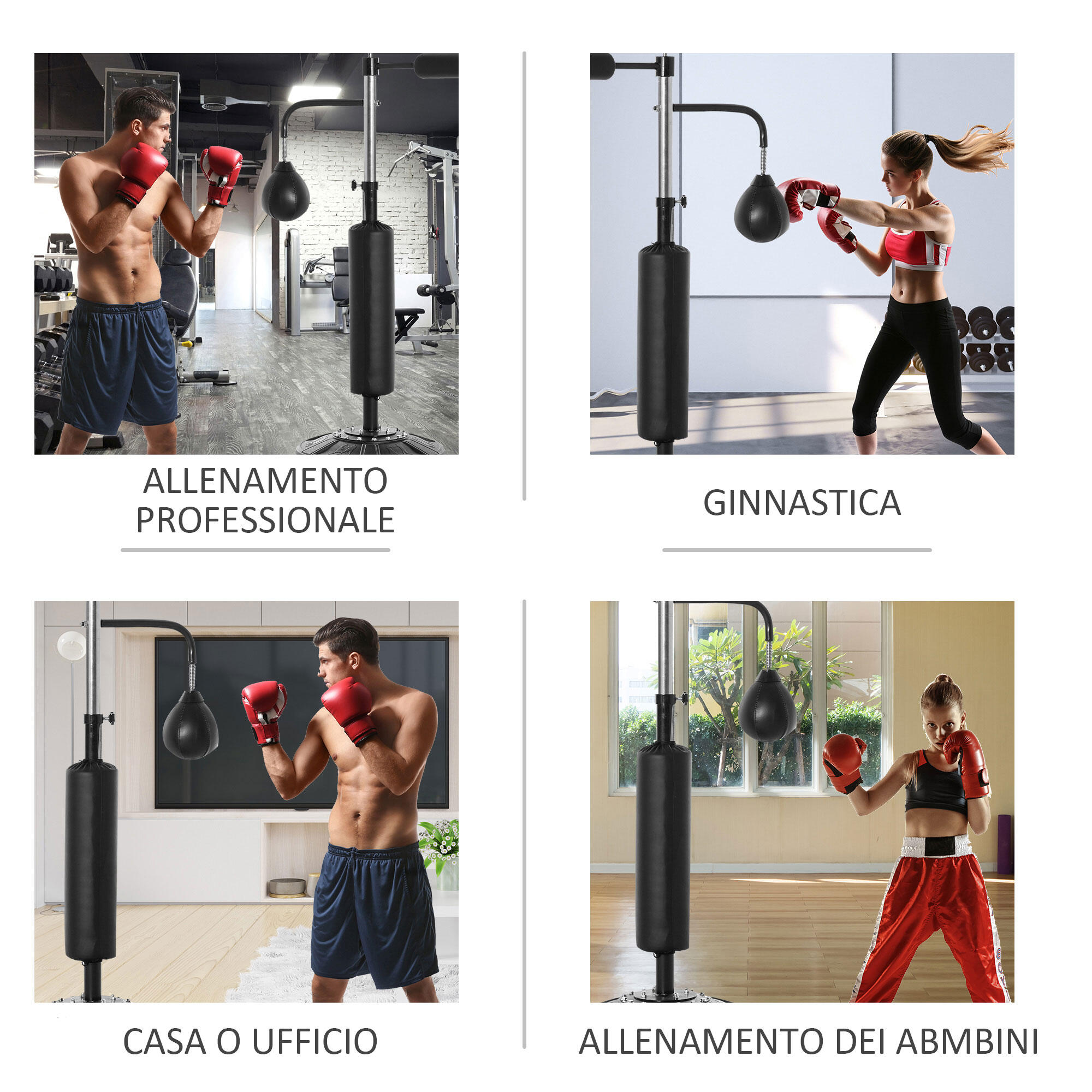 HOMCOM Sacco da Terra 3 in 1 Altezza Regolabile con 2 Speedball e Barra Girevole 7/8